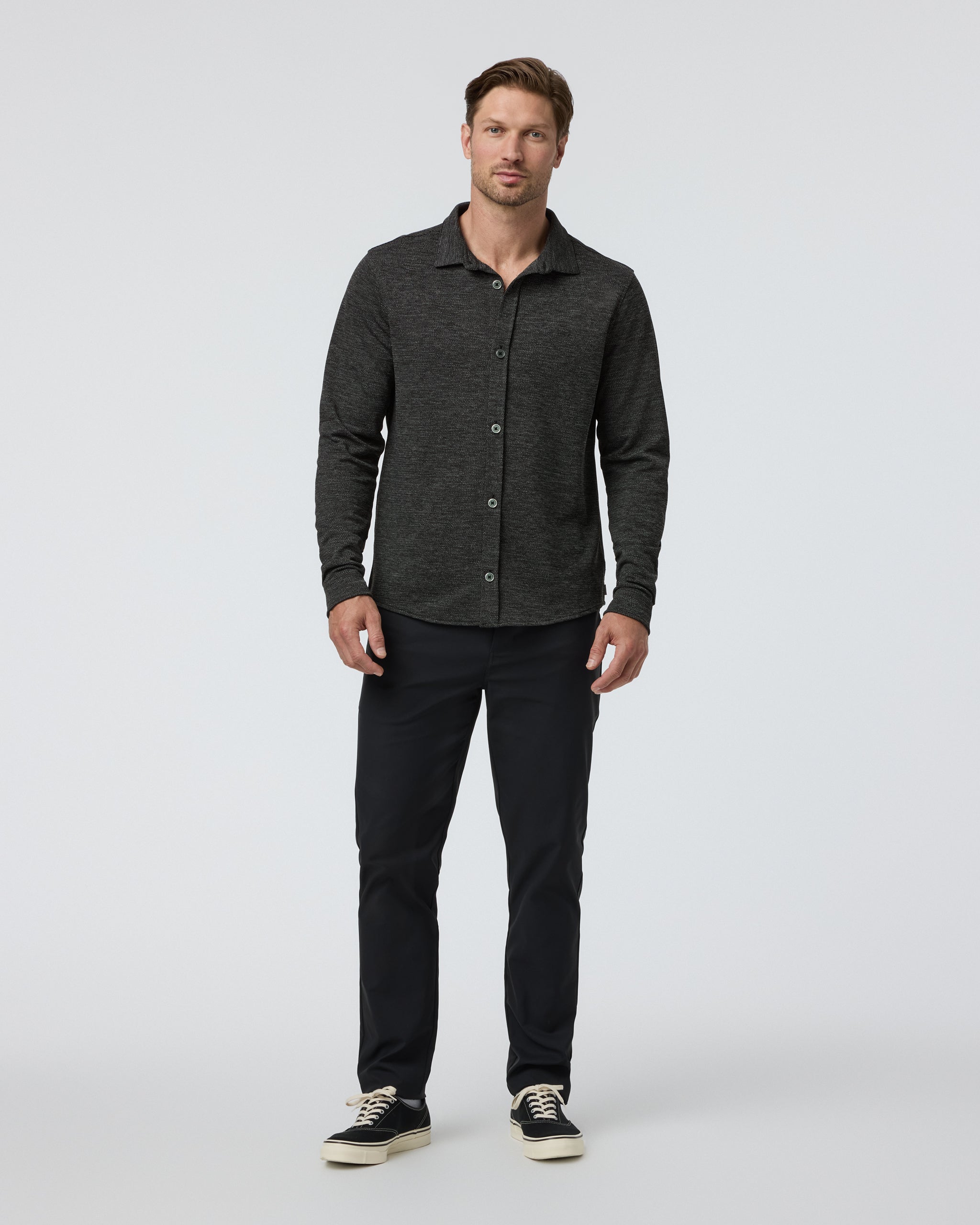 Long Sleeve North Beach Button Down | Black Heather