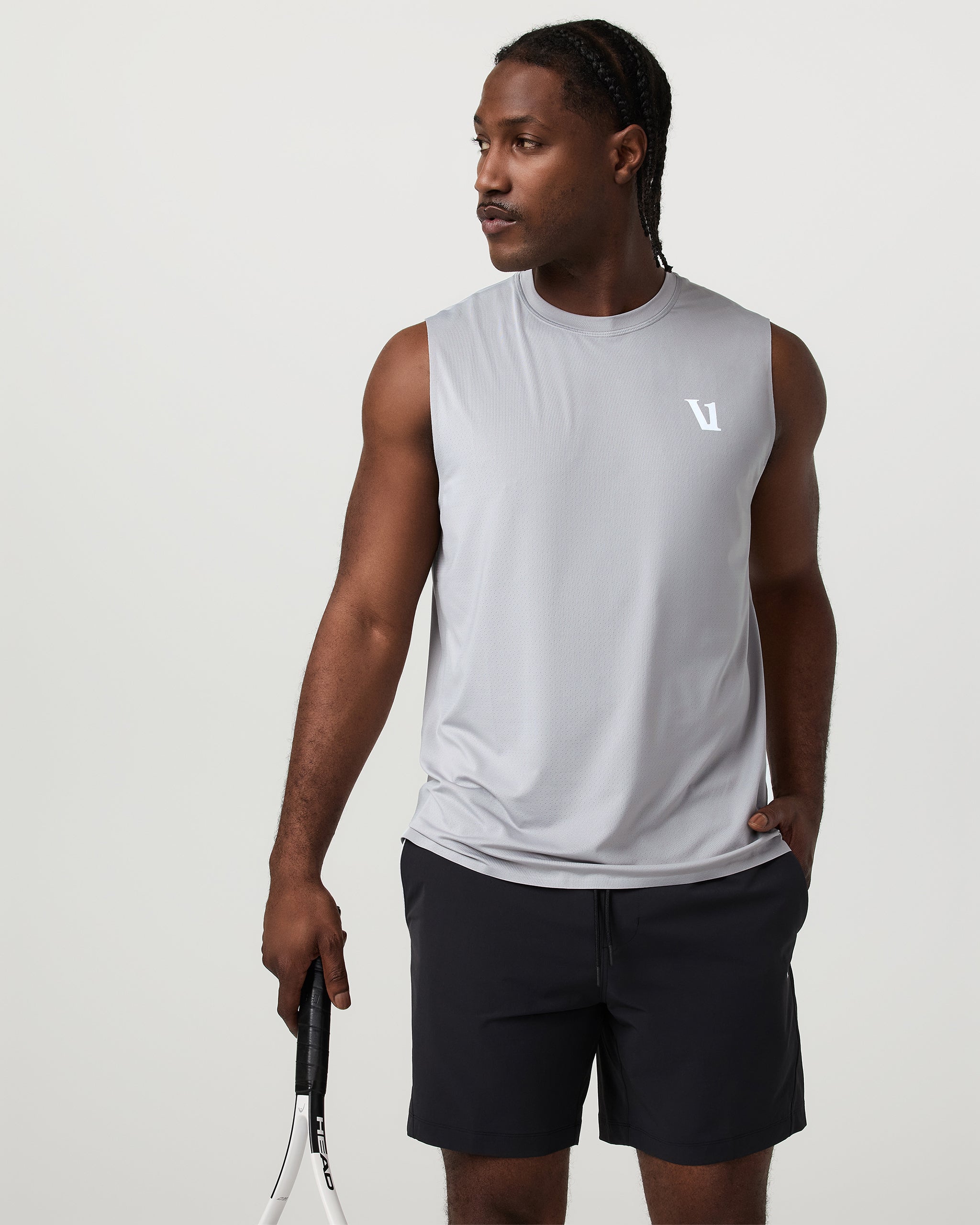 Viewpoint Muscle Tank | Amethyst Grey Logo Graphic