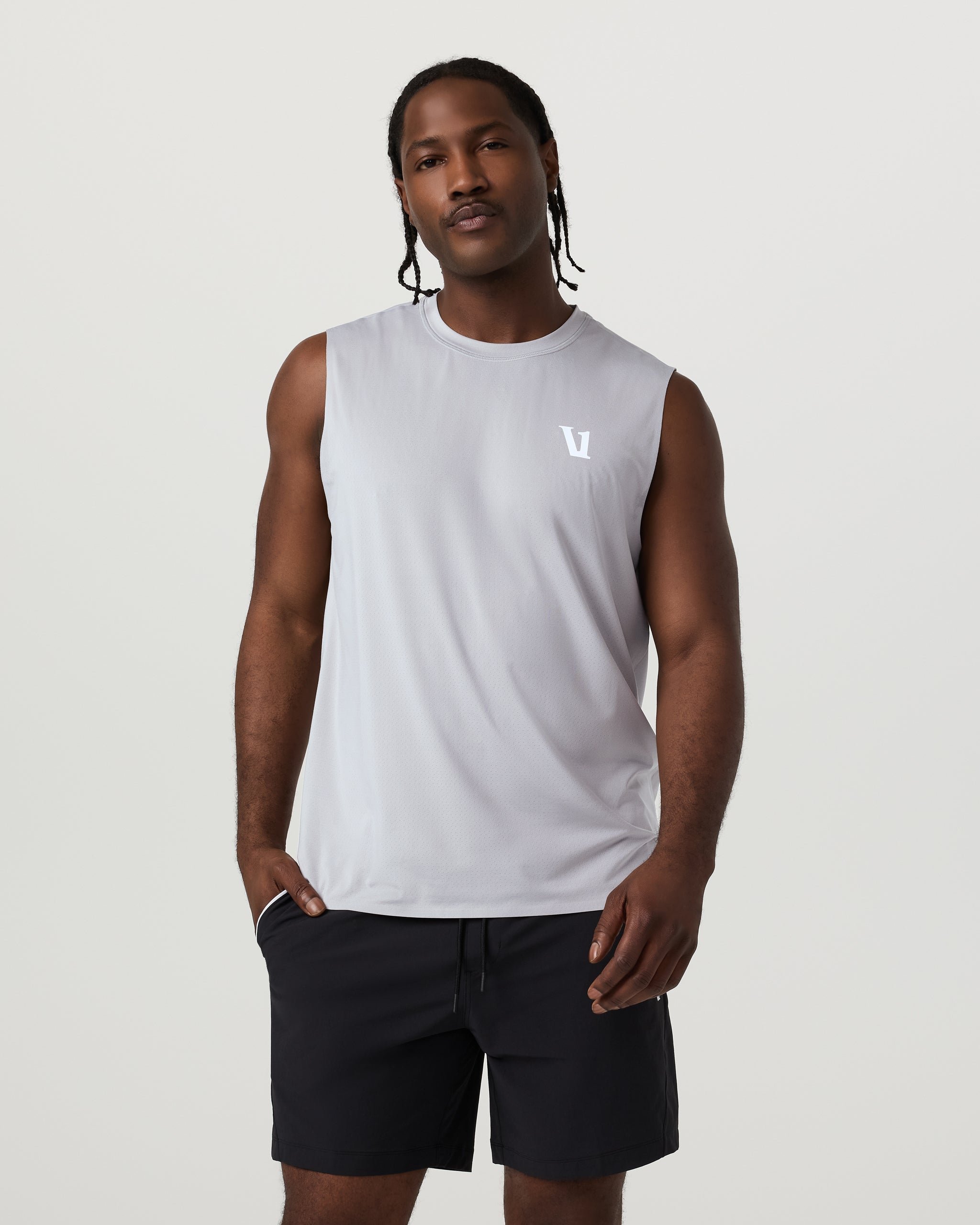 Viewpoint Muscle Tank | Amethyst Grey Logo Graphic