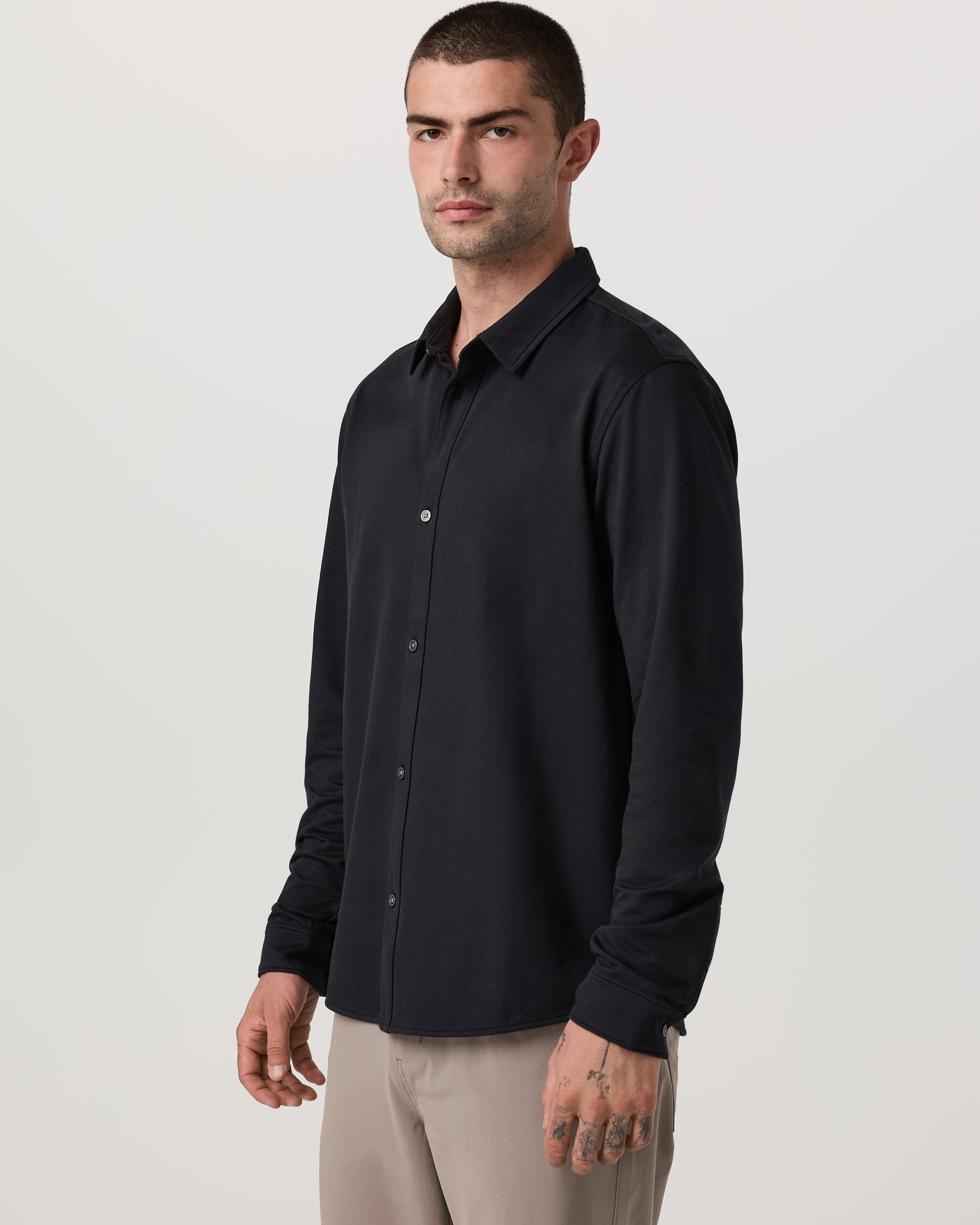 Long Sleeve Knit Oxford Button Down - Classic Fit | Black