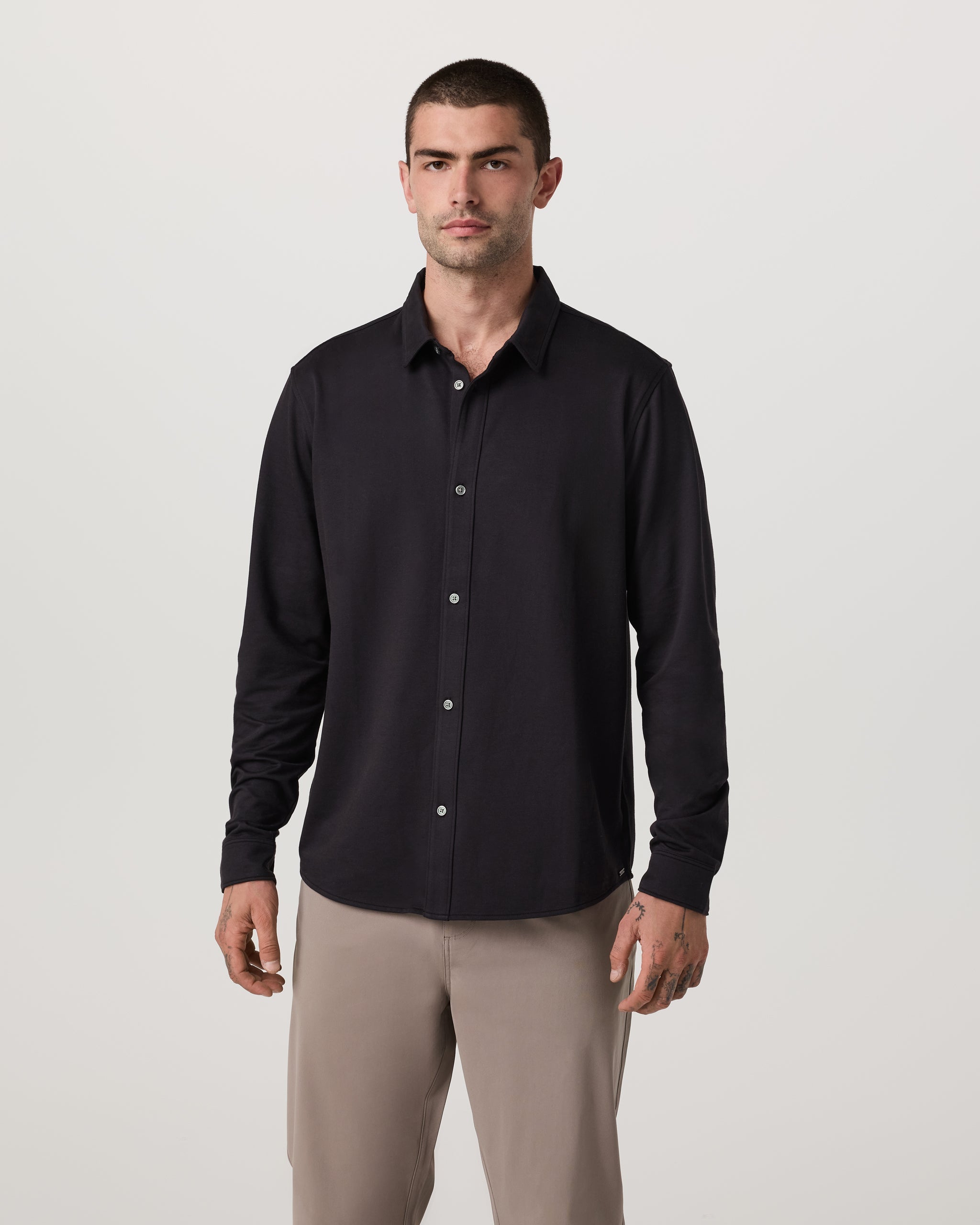 Long Sleeve Knit Oxford Button Down - Classic Fit | Black