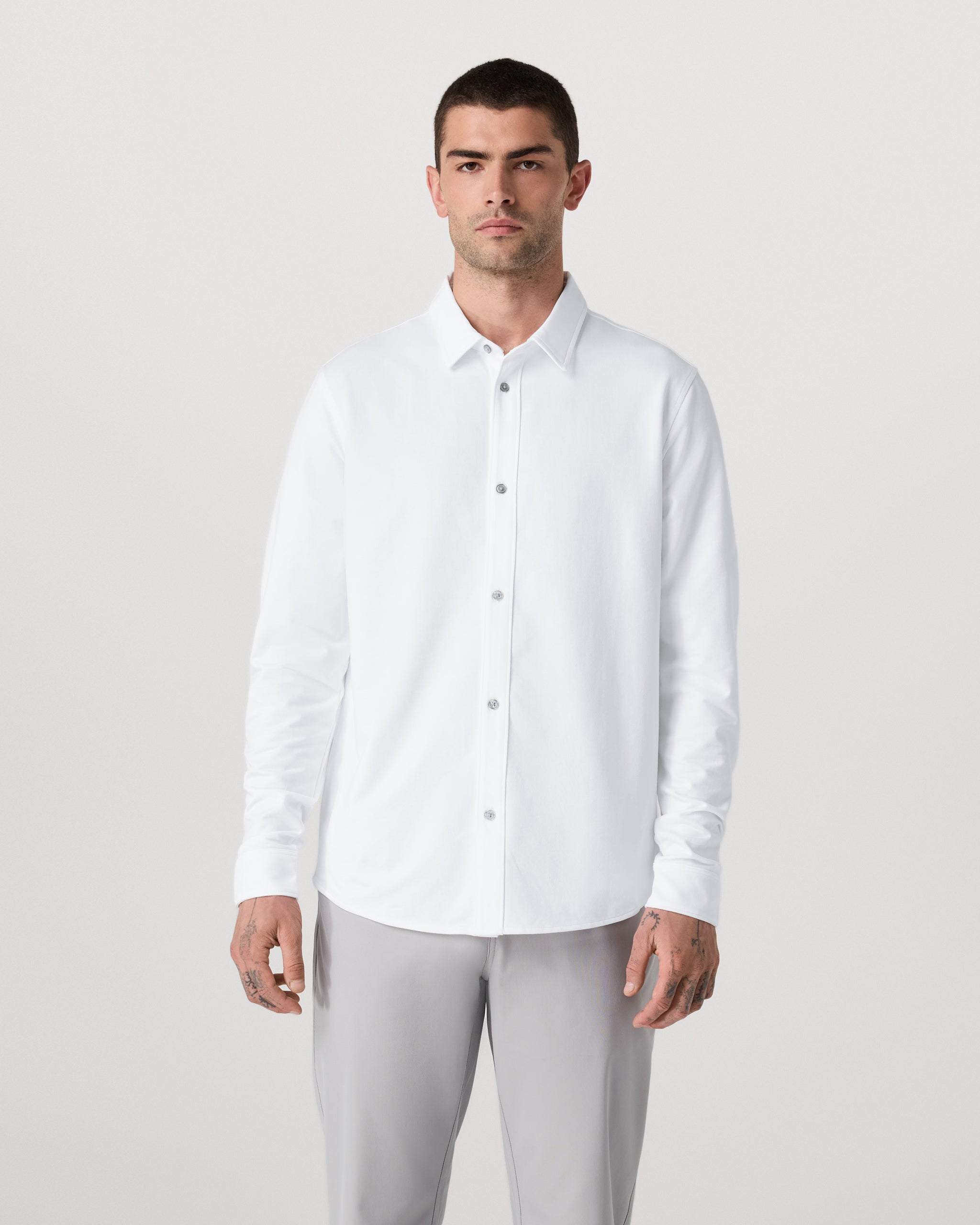 Long Sleeve Knit Oxford Button Down - Classic Fit | White