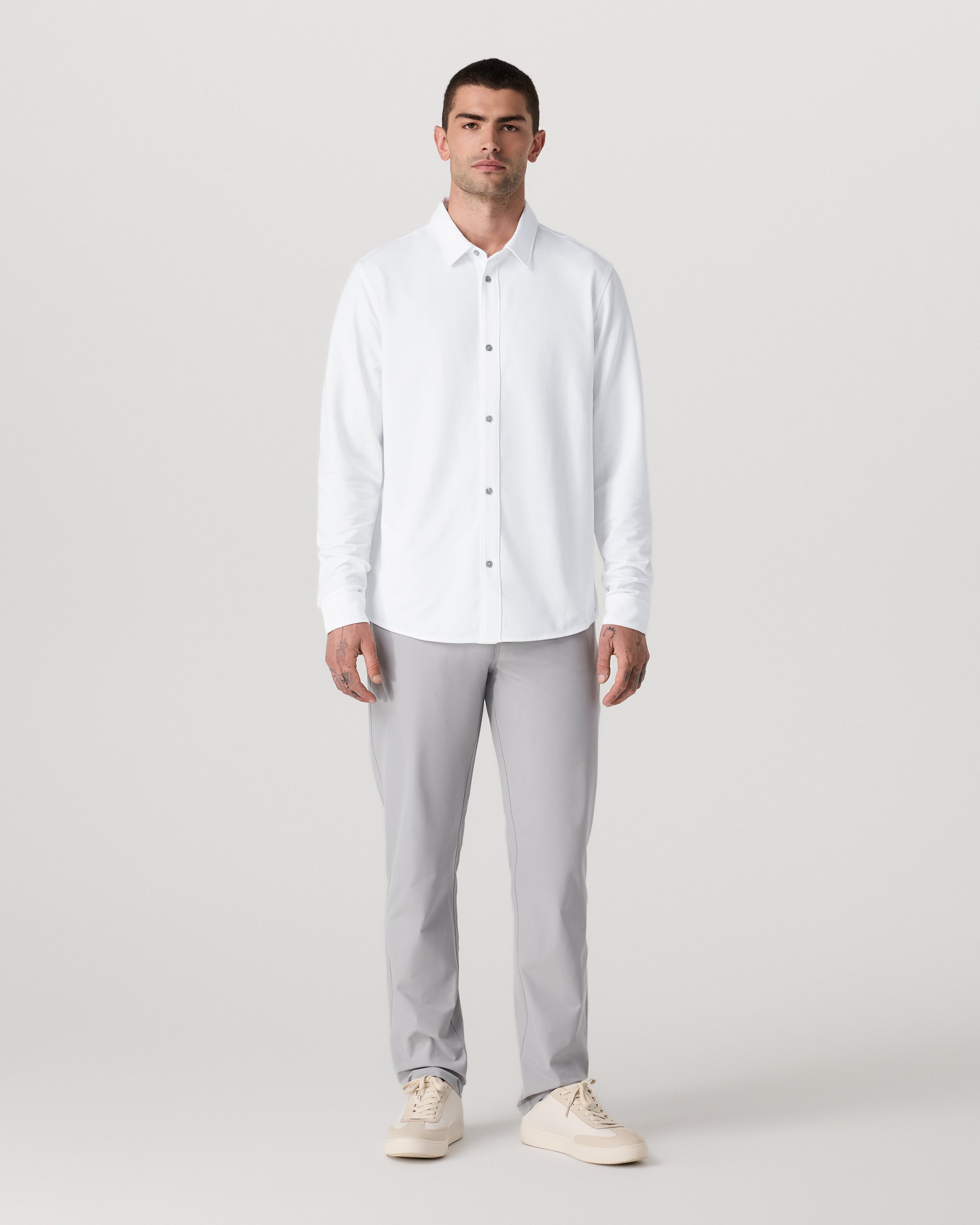 Long Sleeve Knit Oxford Button Down - Classic Fit | White