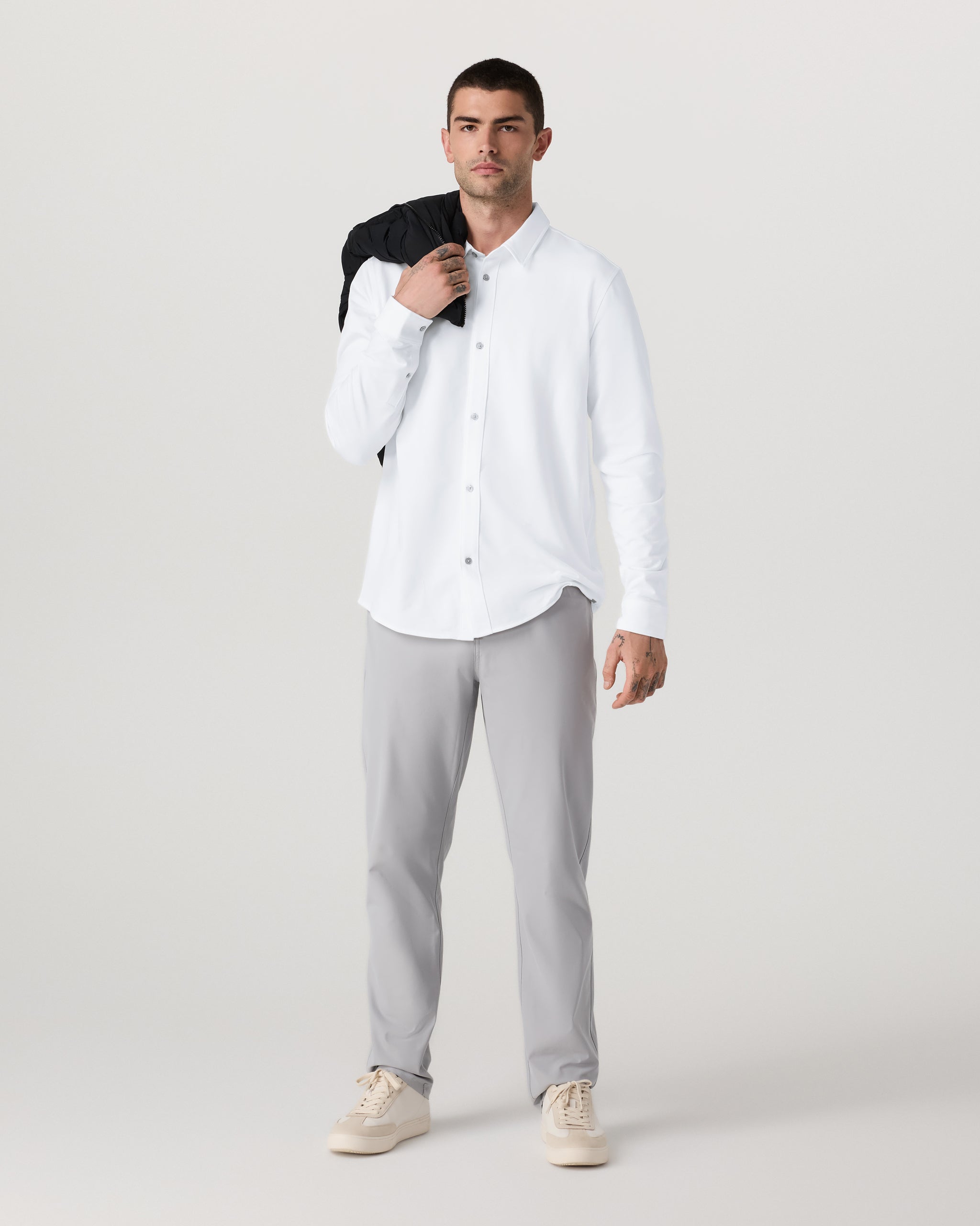 Long Sleeve Knit Oxford Button Down - Classic Fit | White