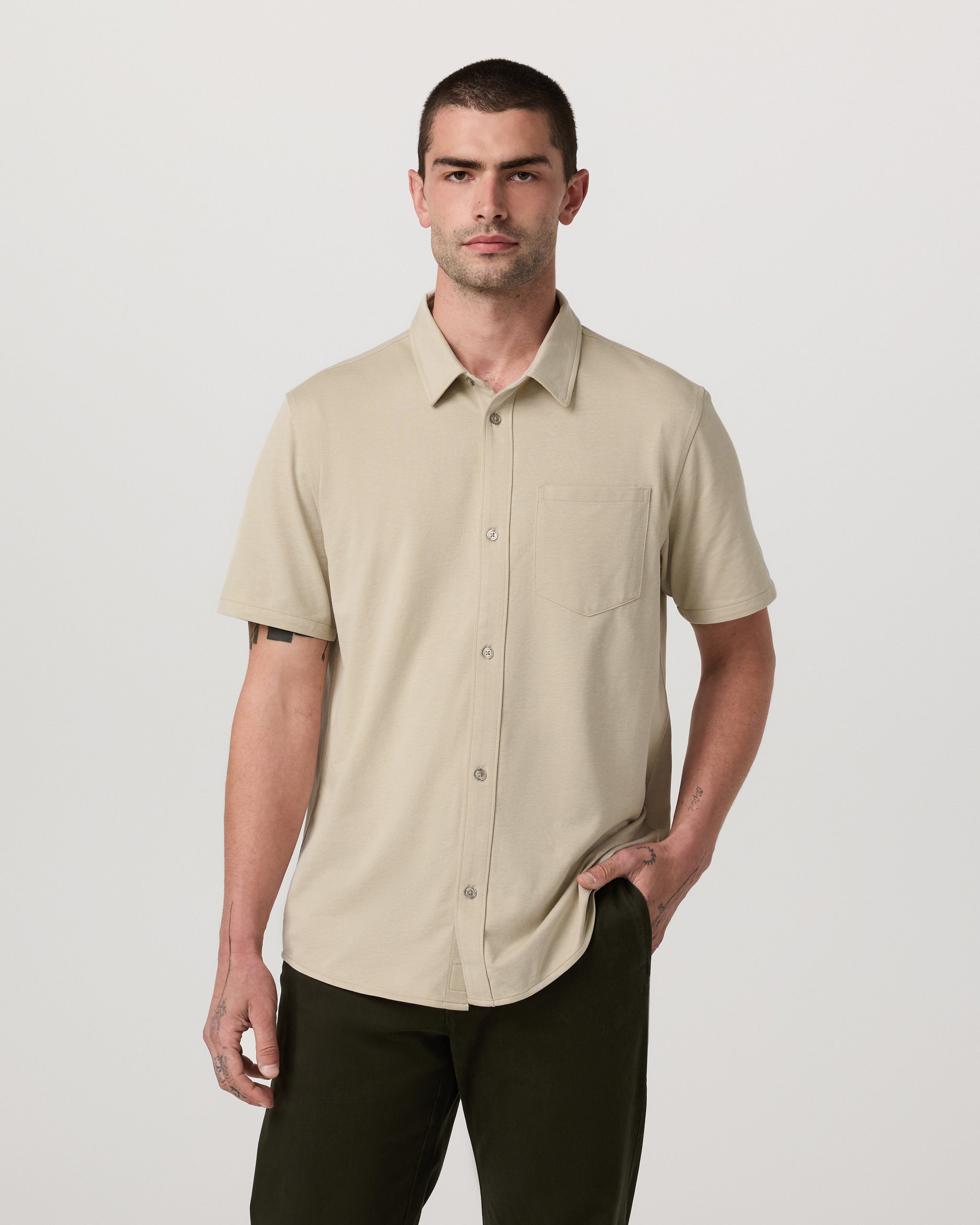 Short Sleeve Knit Oxford Button Down - Classic Fit | Trench