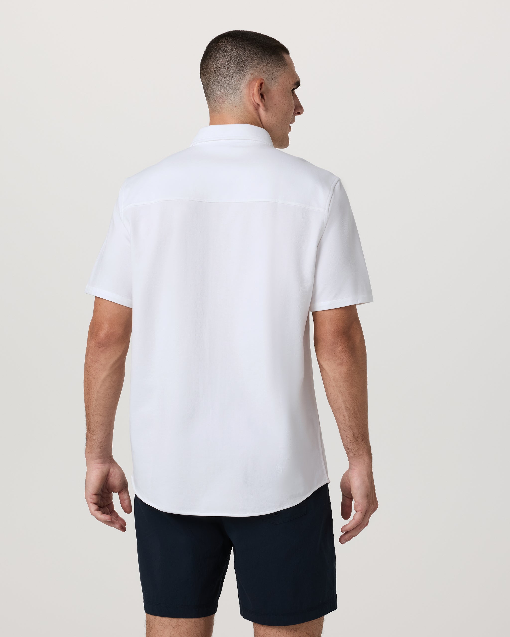 Short Sleeve Knit Oxford Button Down - Classic Fit | White