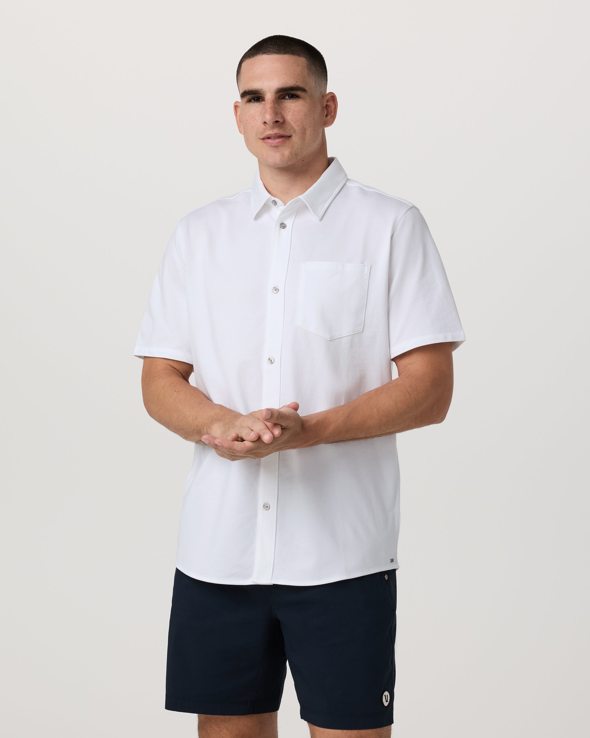 Short Sleeve Knit Oxford Button Down - Classic Fit | White