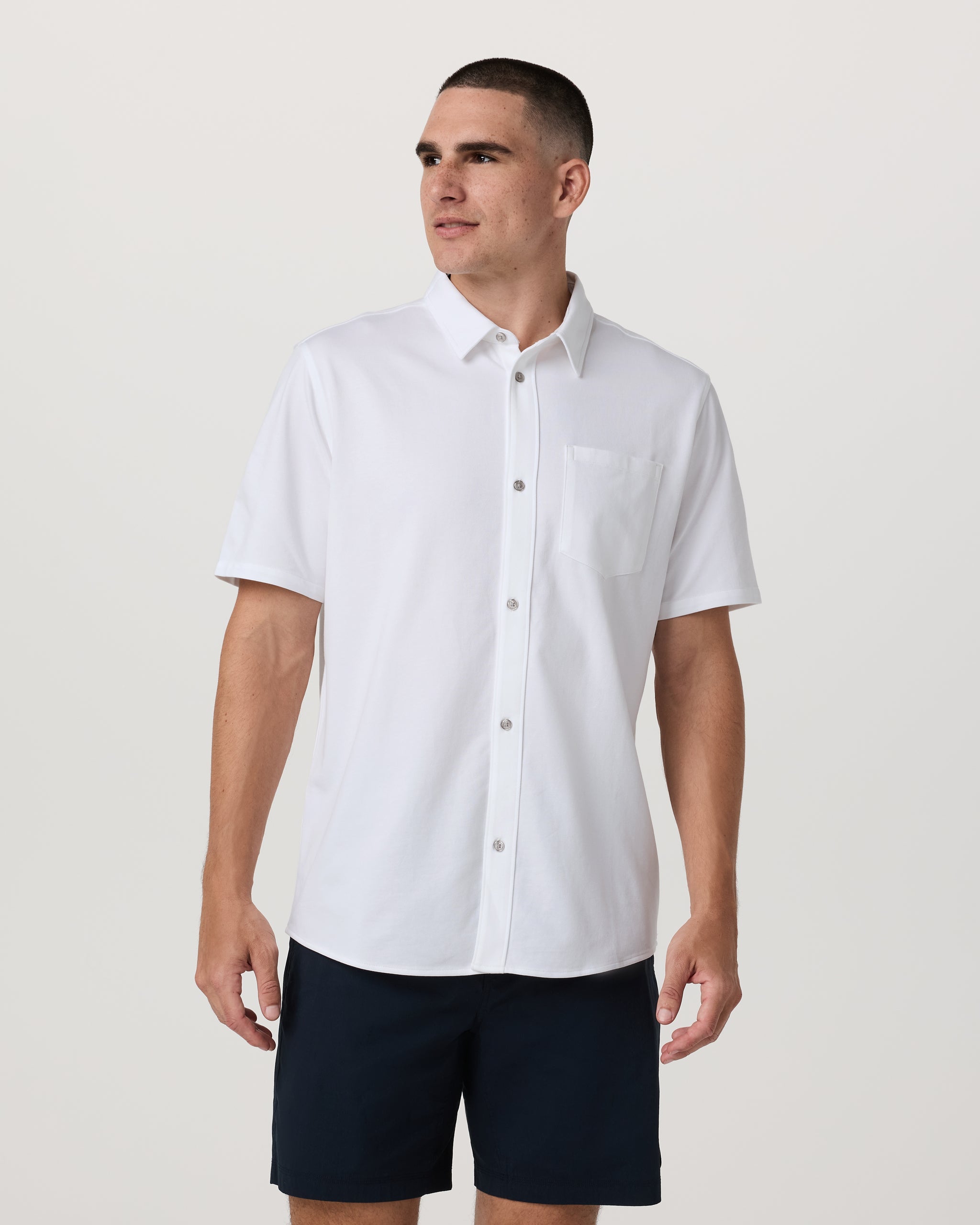 Short Sleeve Knit Oxford Button Down - Classic Fit | White