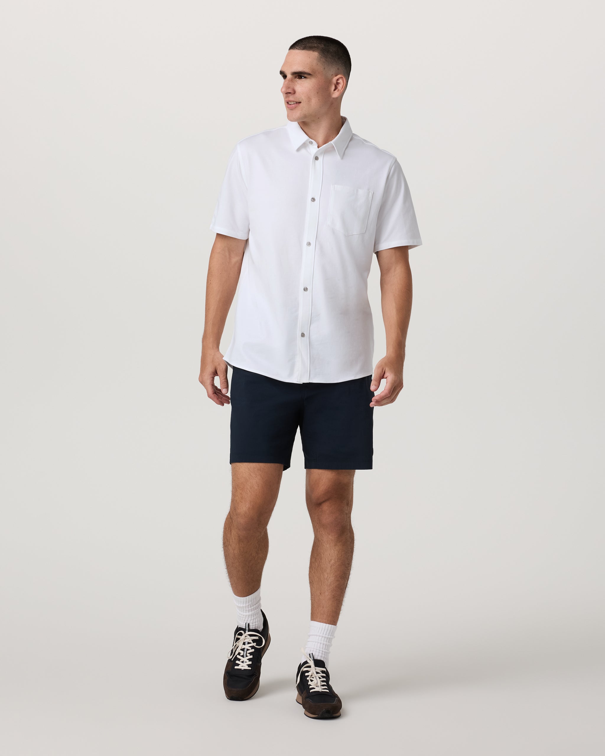 Short Sleeve Knit Oxford Button Down - Classic Fit | White