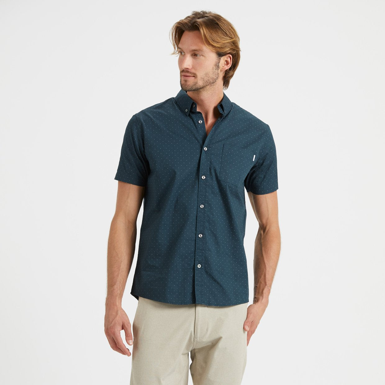 Crest Short-Sleeve Button-Down | Indigo Micro Dot