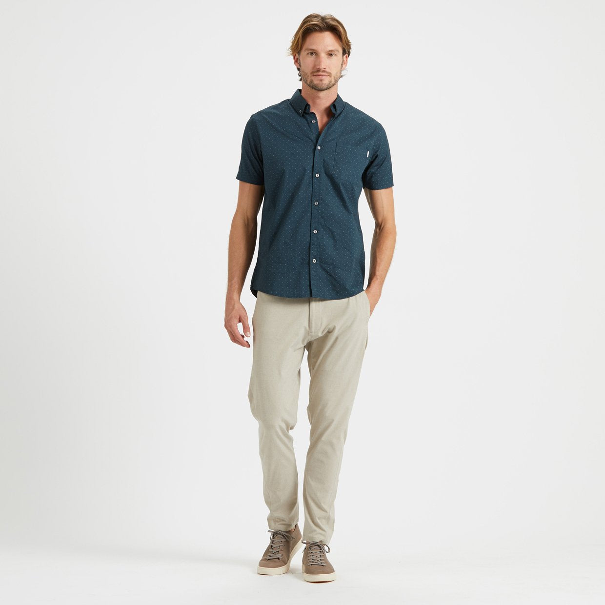 Crest Short-Sleeve Button-Down | Indigo Micro Dot