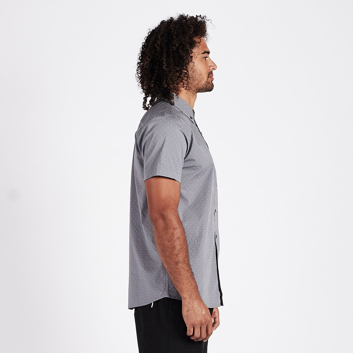Crest Short Sleeve Button-Down | Grey Micro Dot