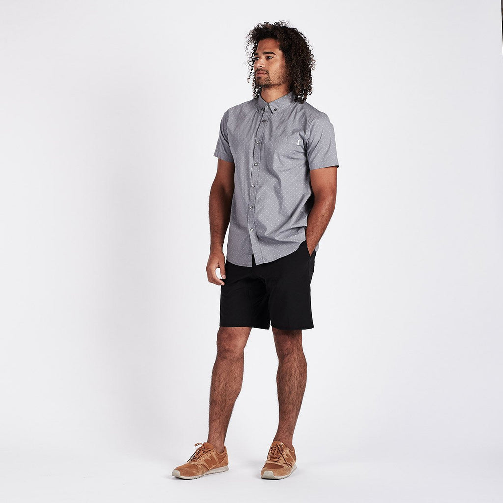 Crest Short Sleeve Button-Down | Grey Micro Dot