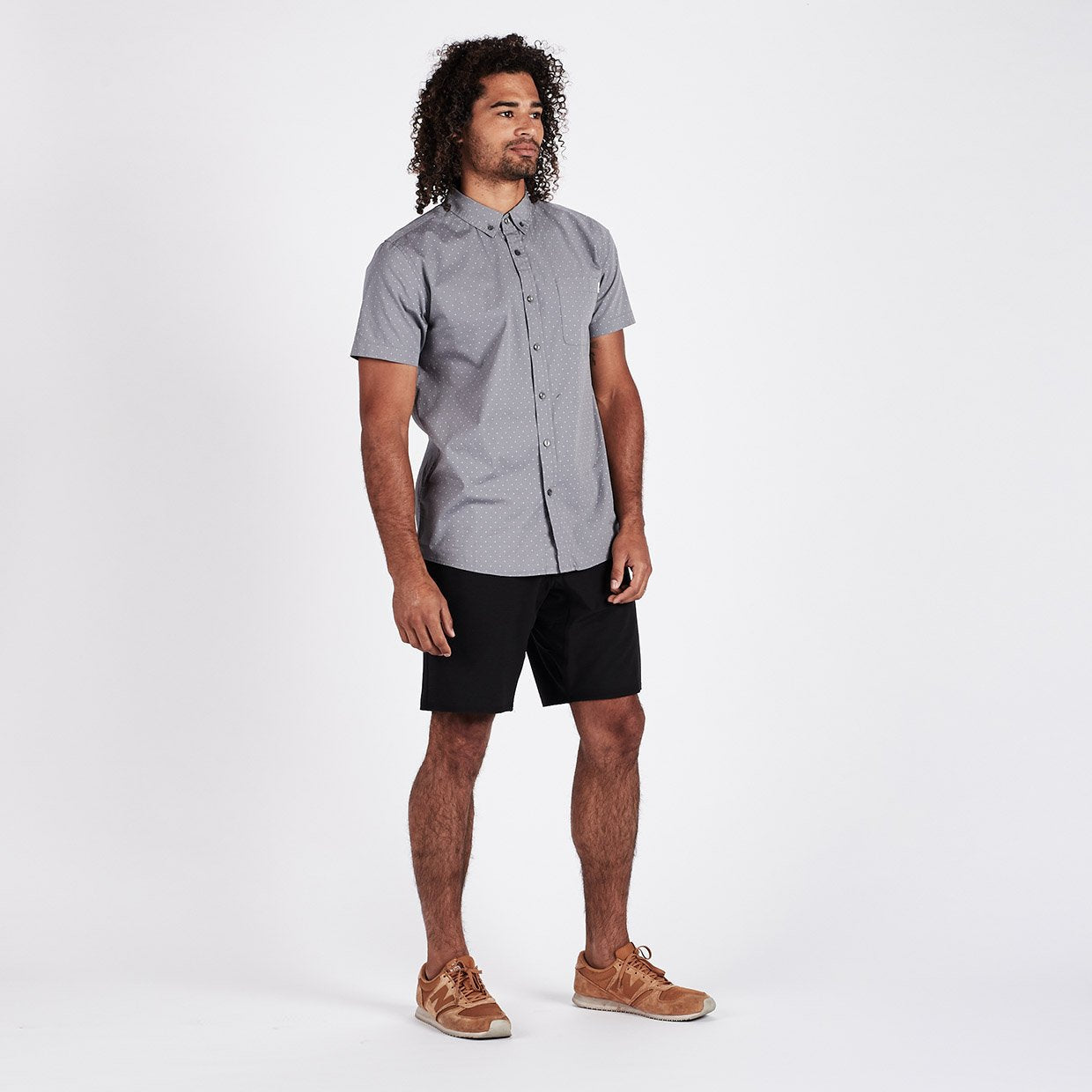 Crest Short Sleeve Button-Down | Grey Micro Dot