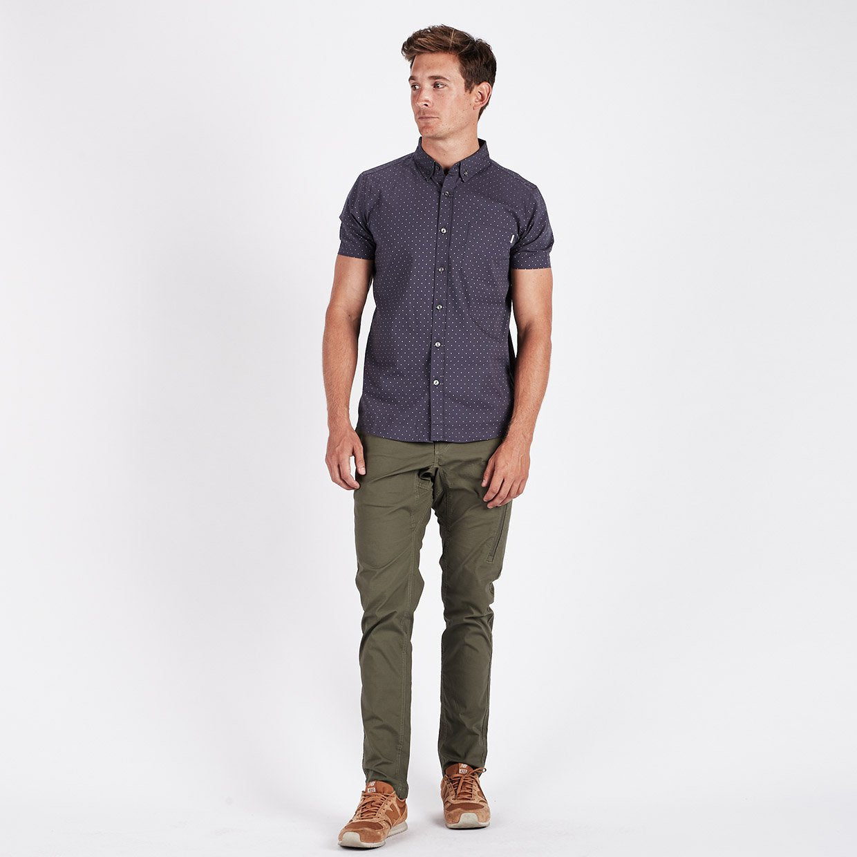 Crest Short Sleeve Button-Down | Navy Micro Dot