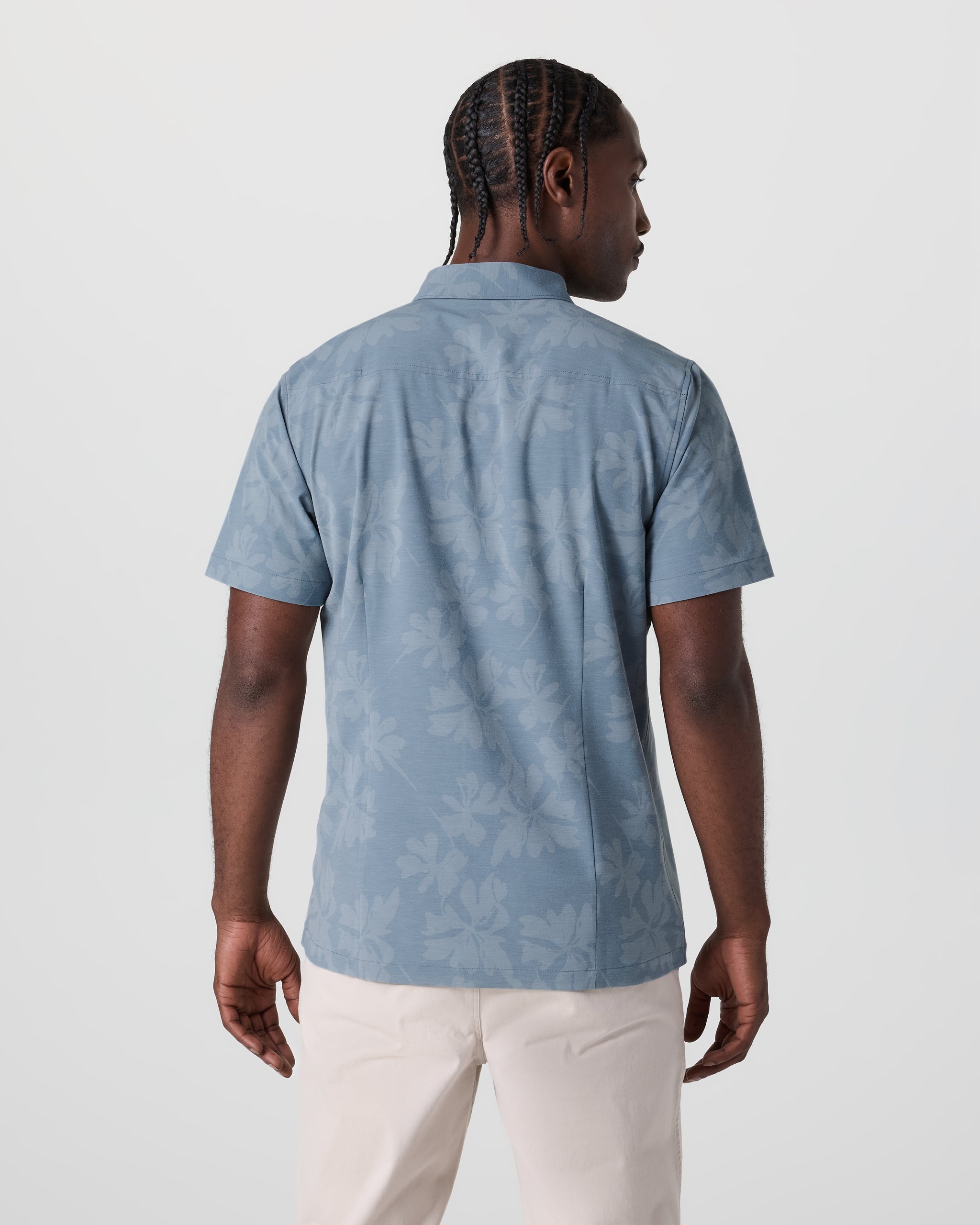 Short Sleeve Bridge Button Down | Dusty Blue Plumeria