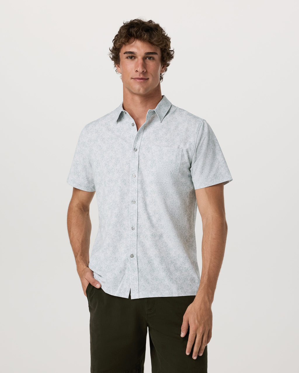 Short Sleeve Bridge Button Down | Frost Grey Water Lily
