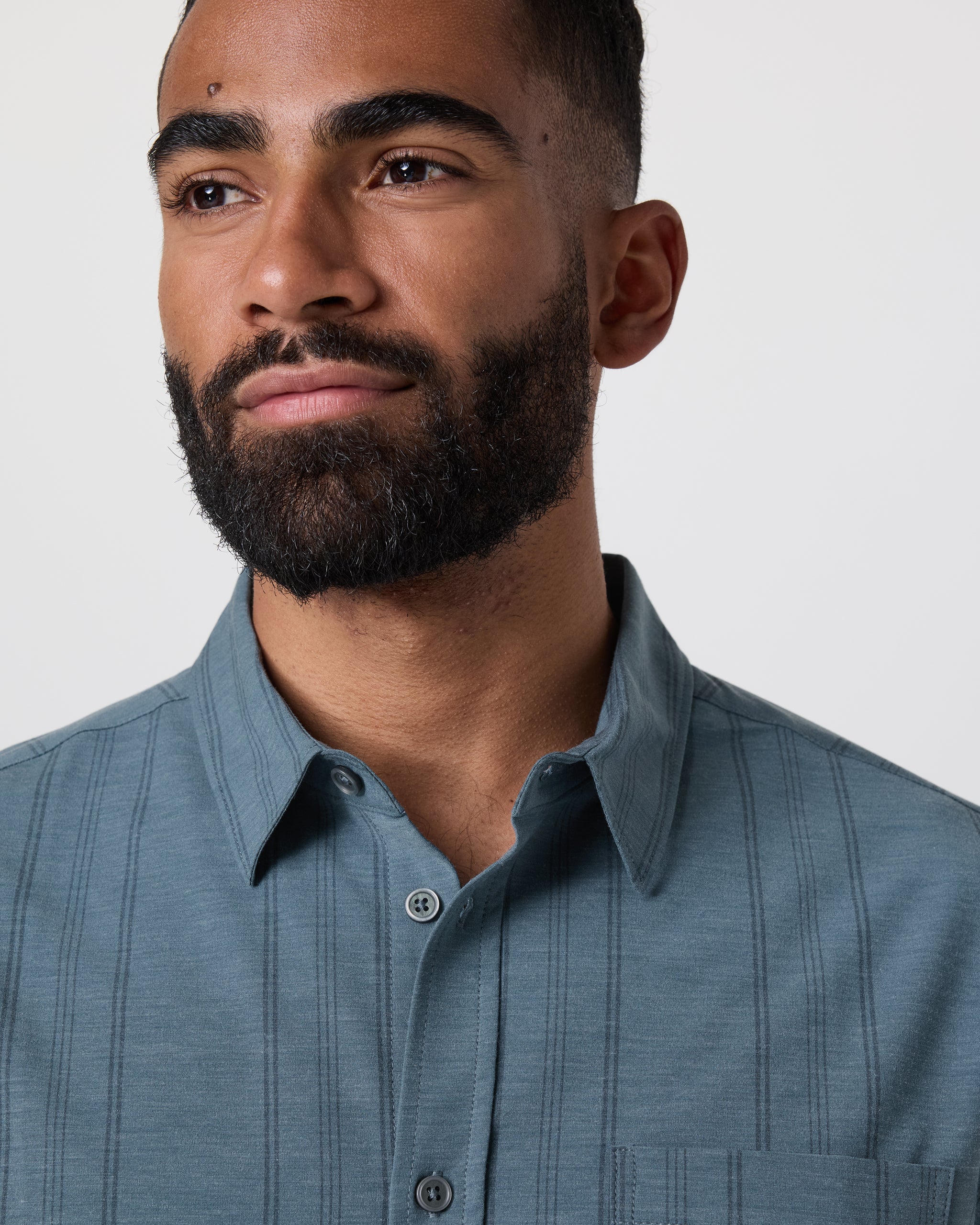 Short Sleeve Bridge Button Down | Light Deep Sea Stripe