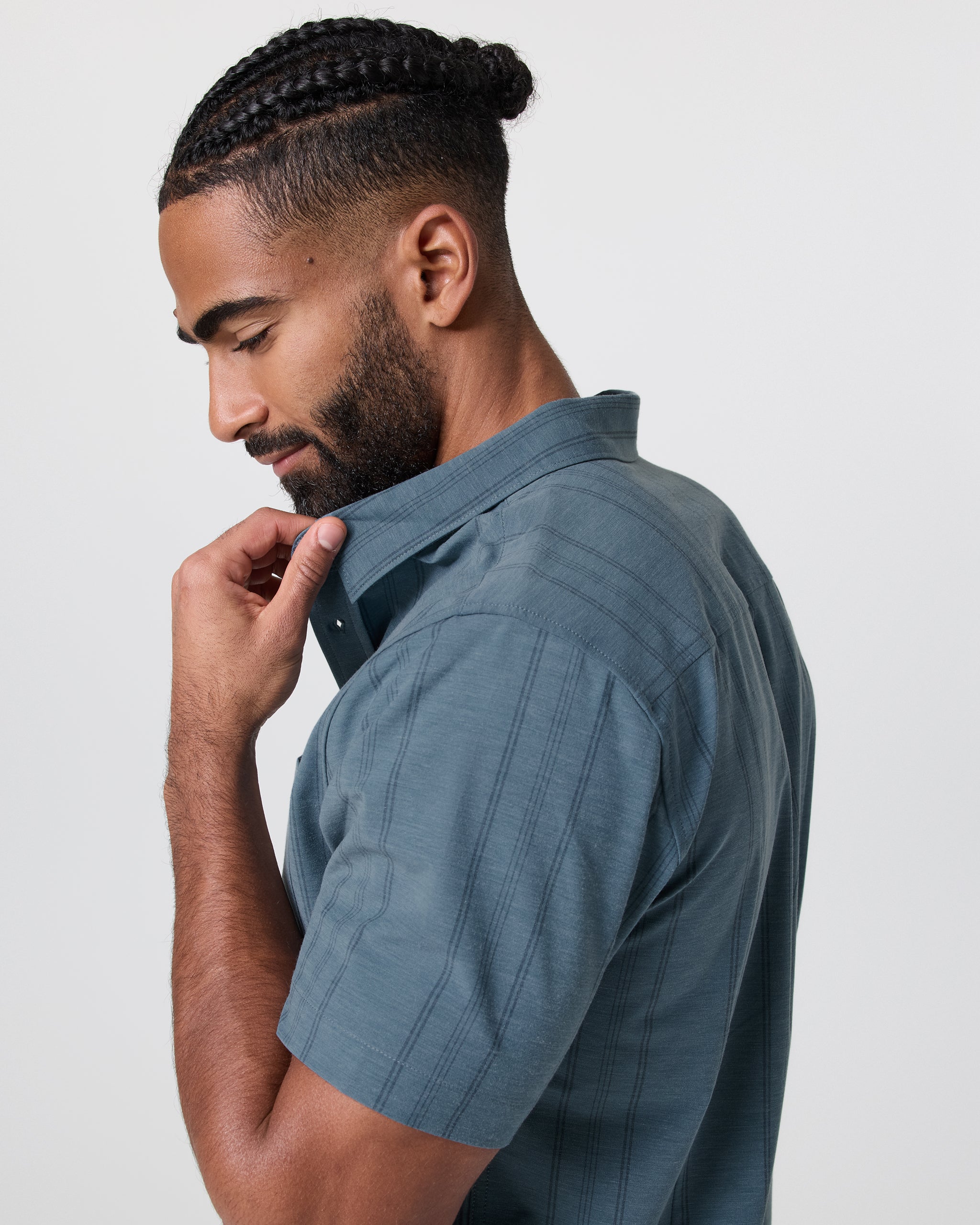 Short Sleeve Bridge Button Down | Light Deep Sea Stripe