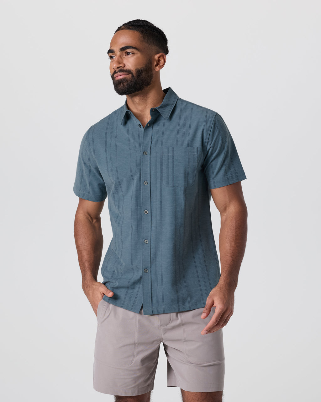 Short Sleeve Bridge Button Down | Light Deep Sea Stripe