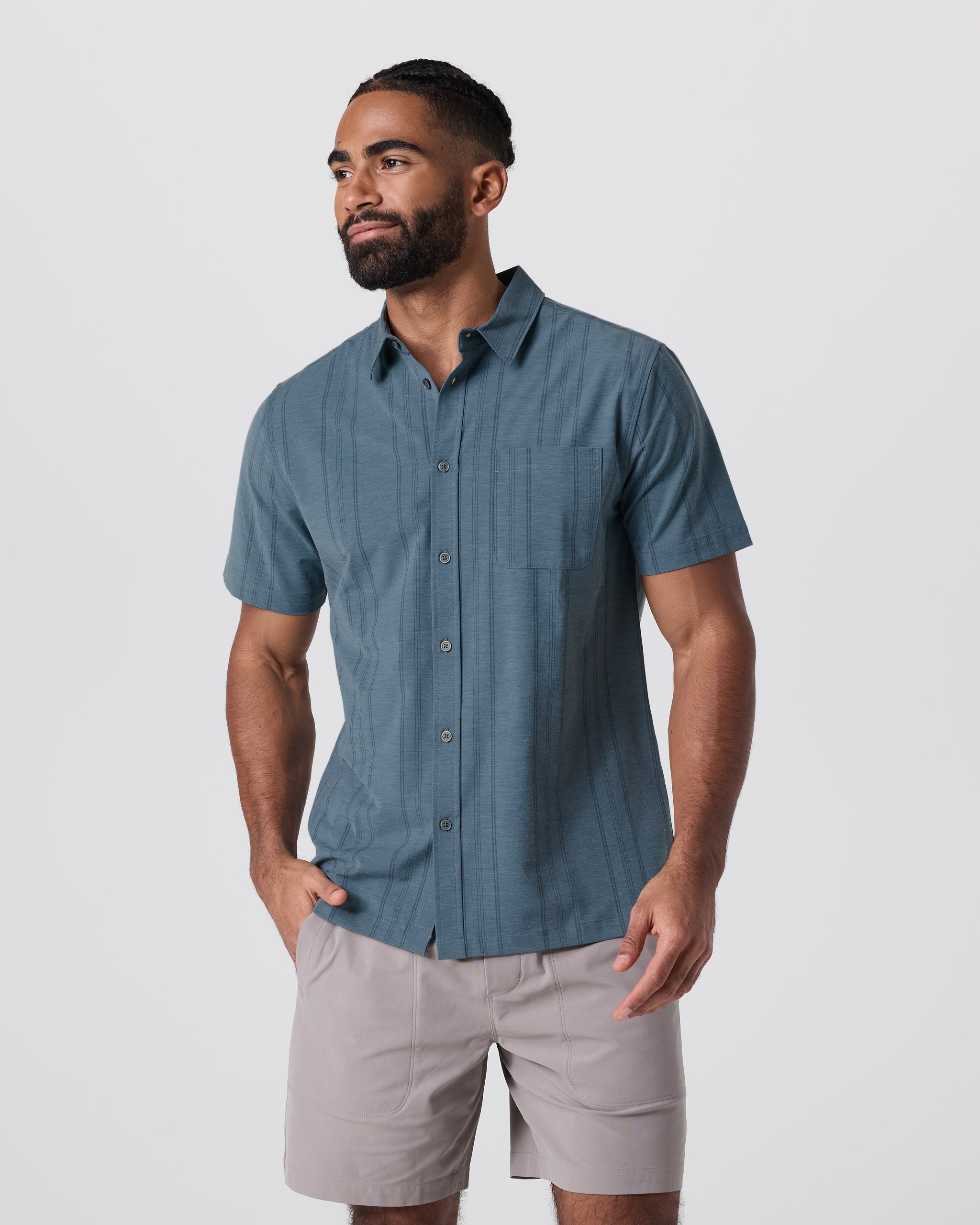 Short Sleeve Bridge Button Down | Light Deep Sea Stripe