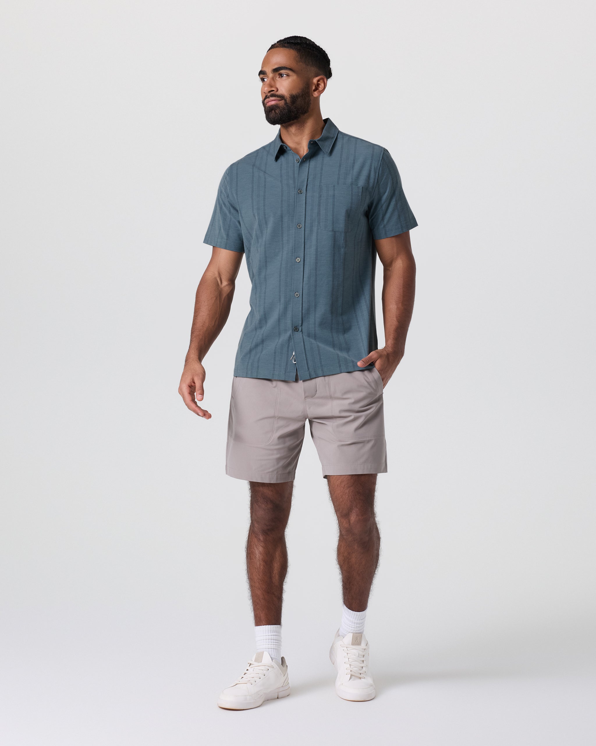 Short Sleeve Bridge Button Down | Light Deep Sea Stripe