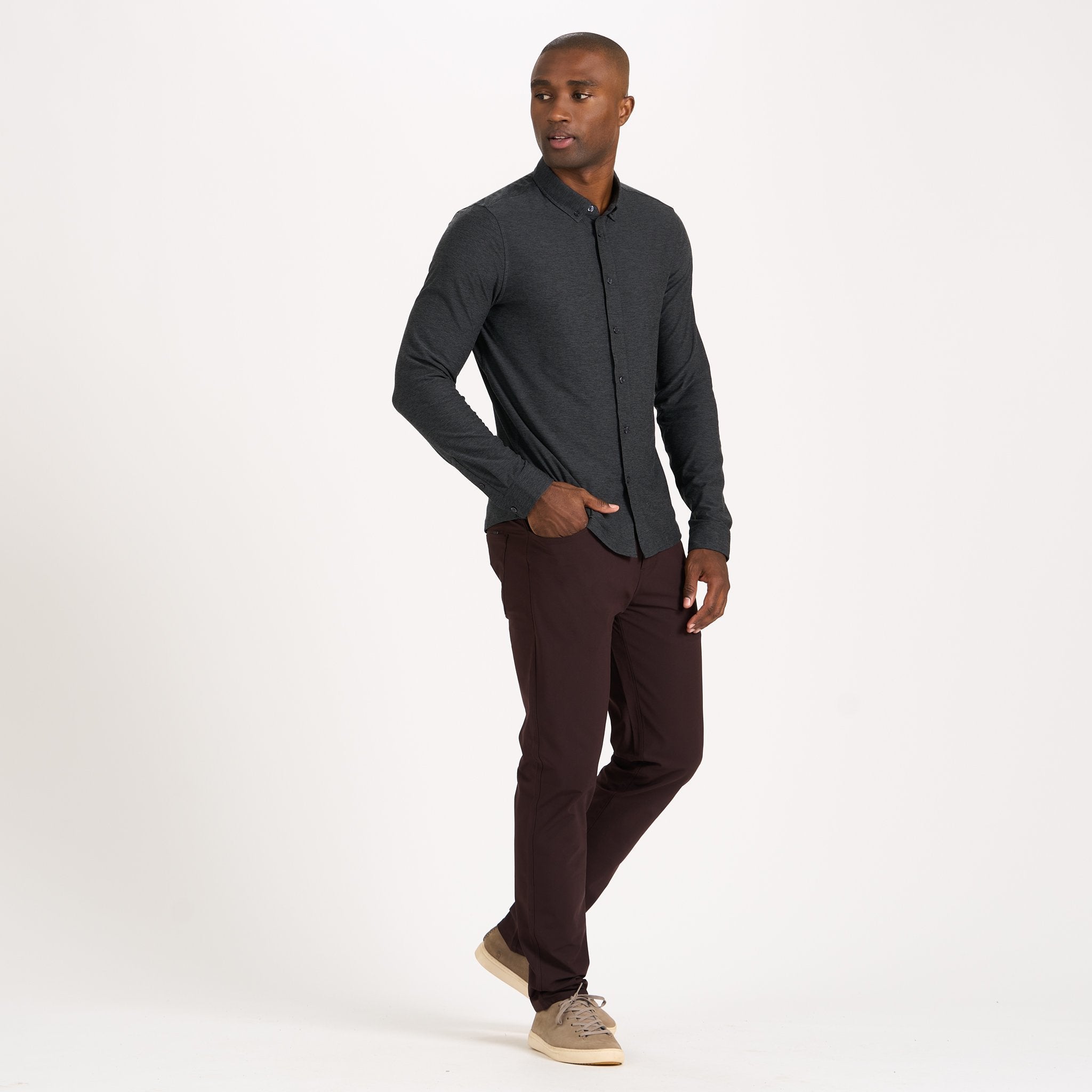 Long Sleeve Strato Button-Down | Charcoal Heather