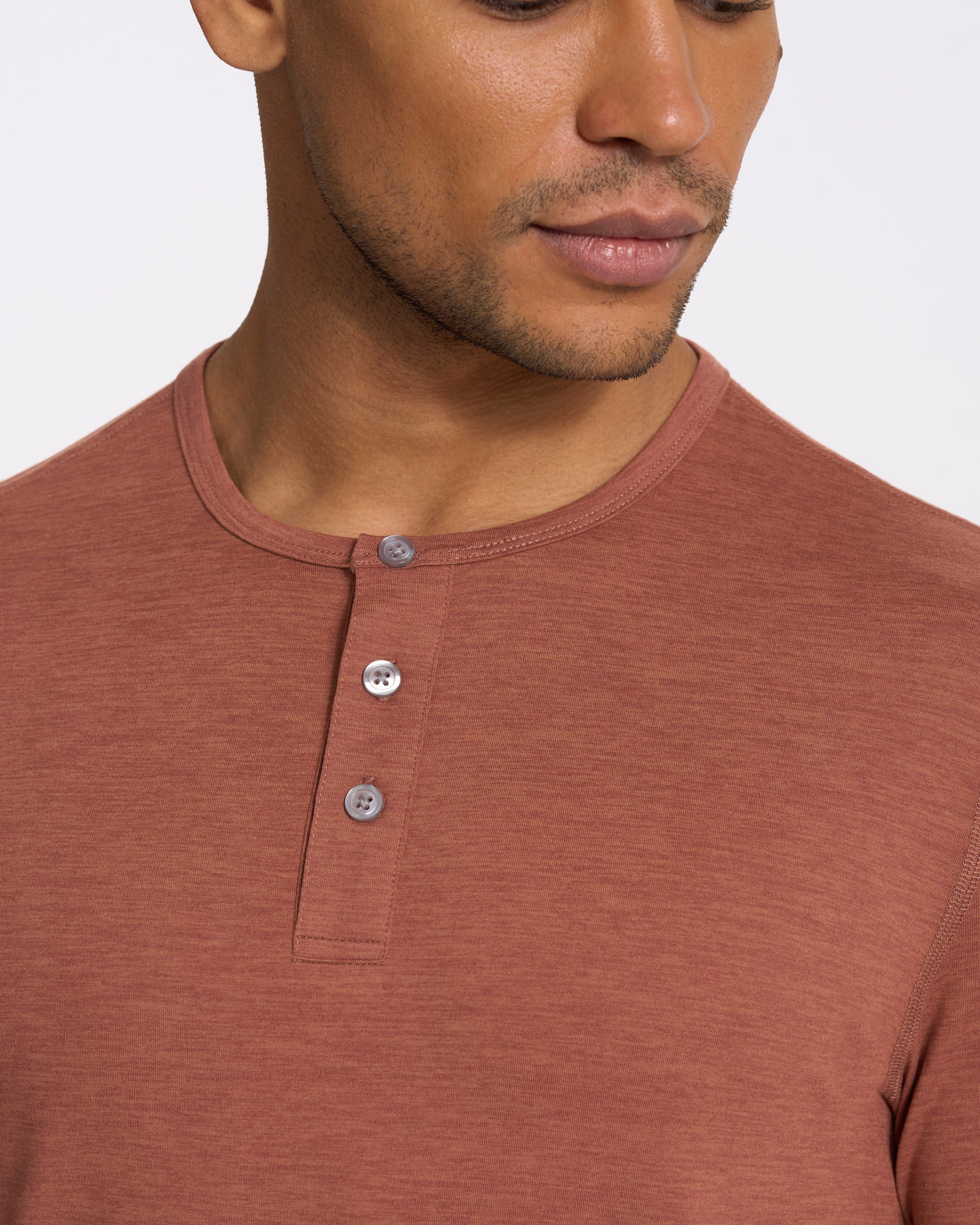 Long-Sleeve Ease Performance Henley | Copper Heather
