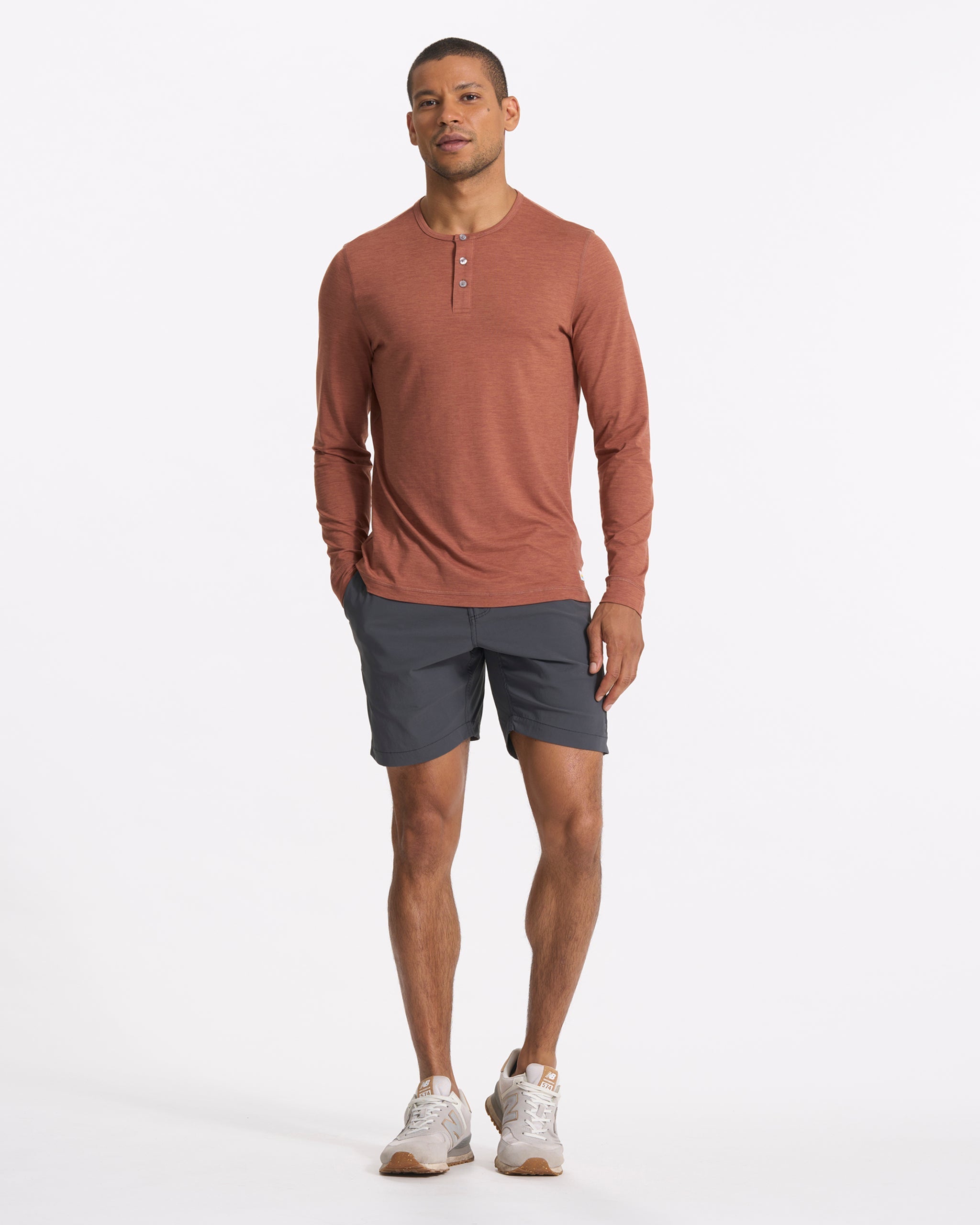 Long-Sleeve Ease Performance Henley | Copper Heather
