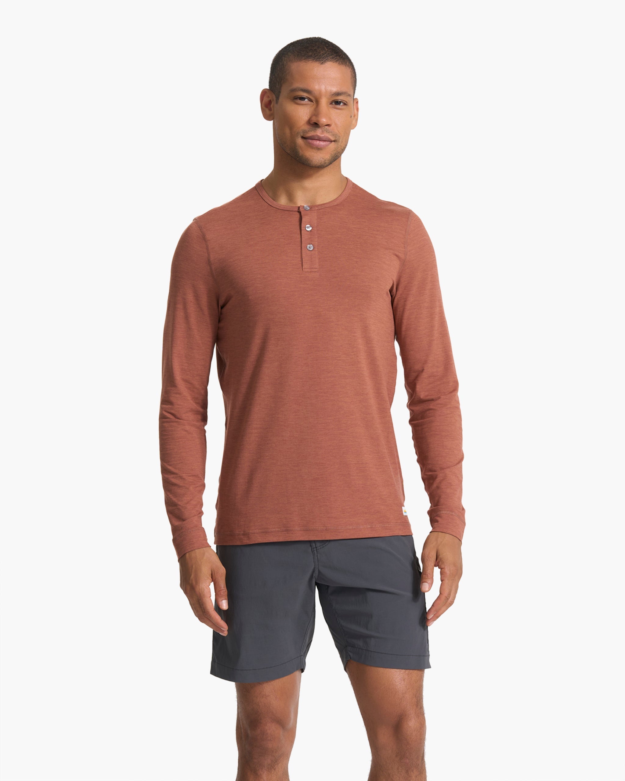 Long-Sleeve Ease Performance Henley | Copper Heather