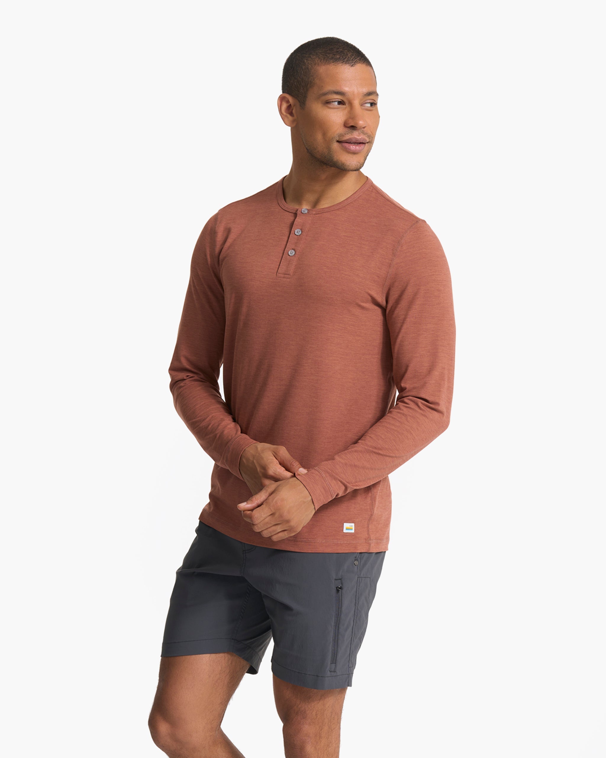 Long-Sleeve Ease Performance Henley | Copper Heather