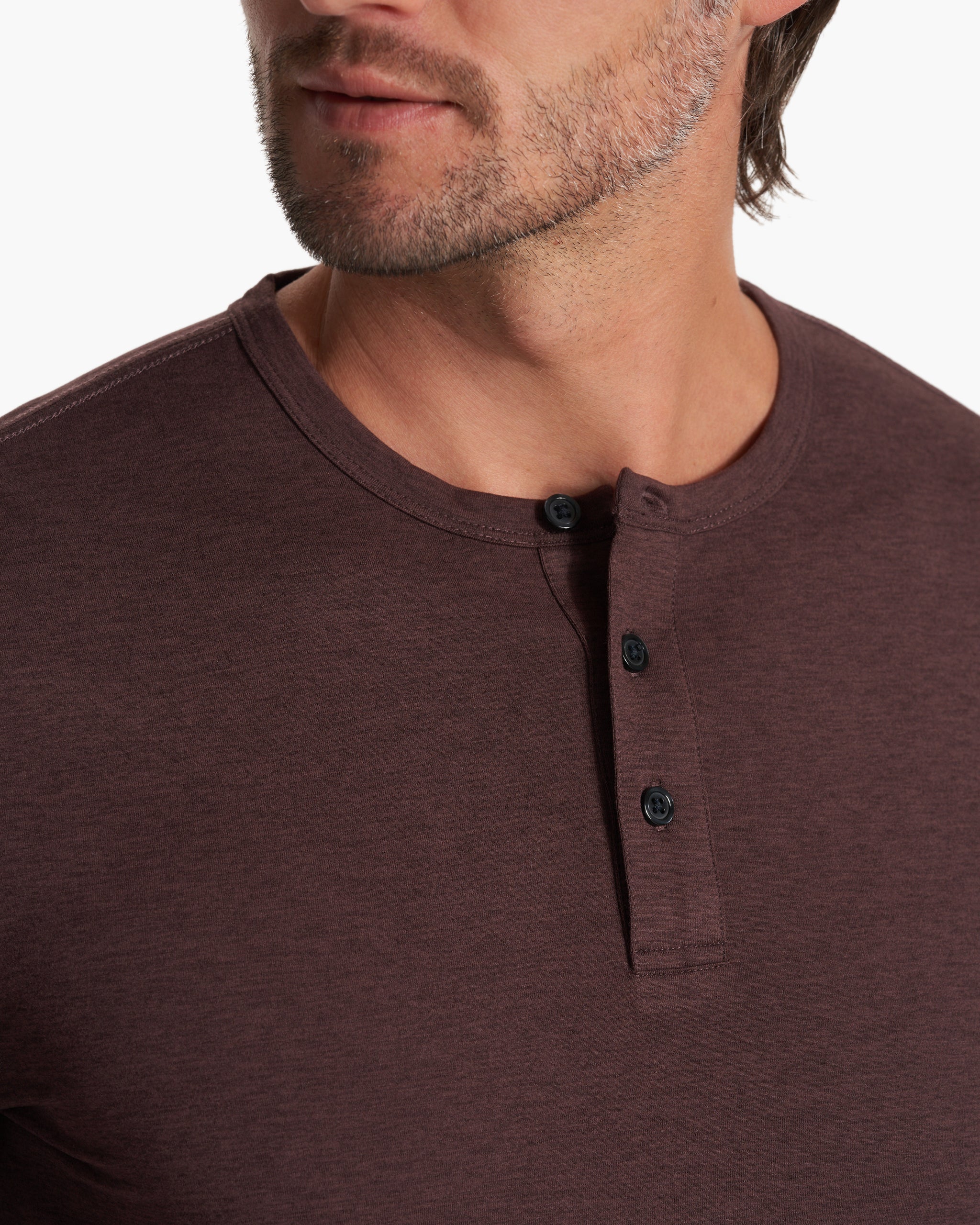 Long-Sleeve Ease Performance Henley | Mahogany Heather