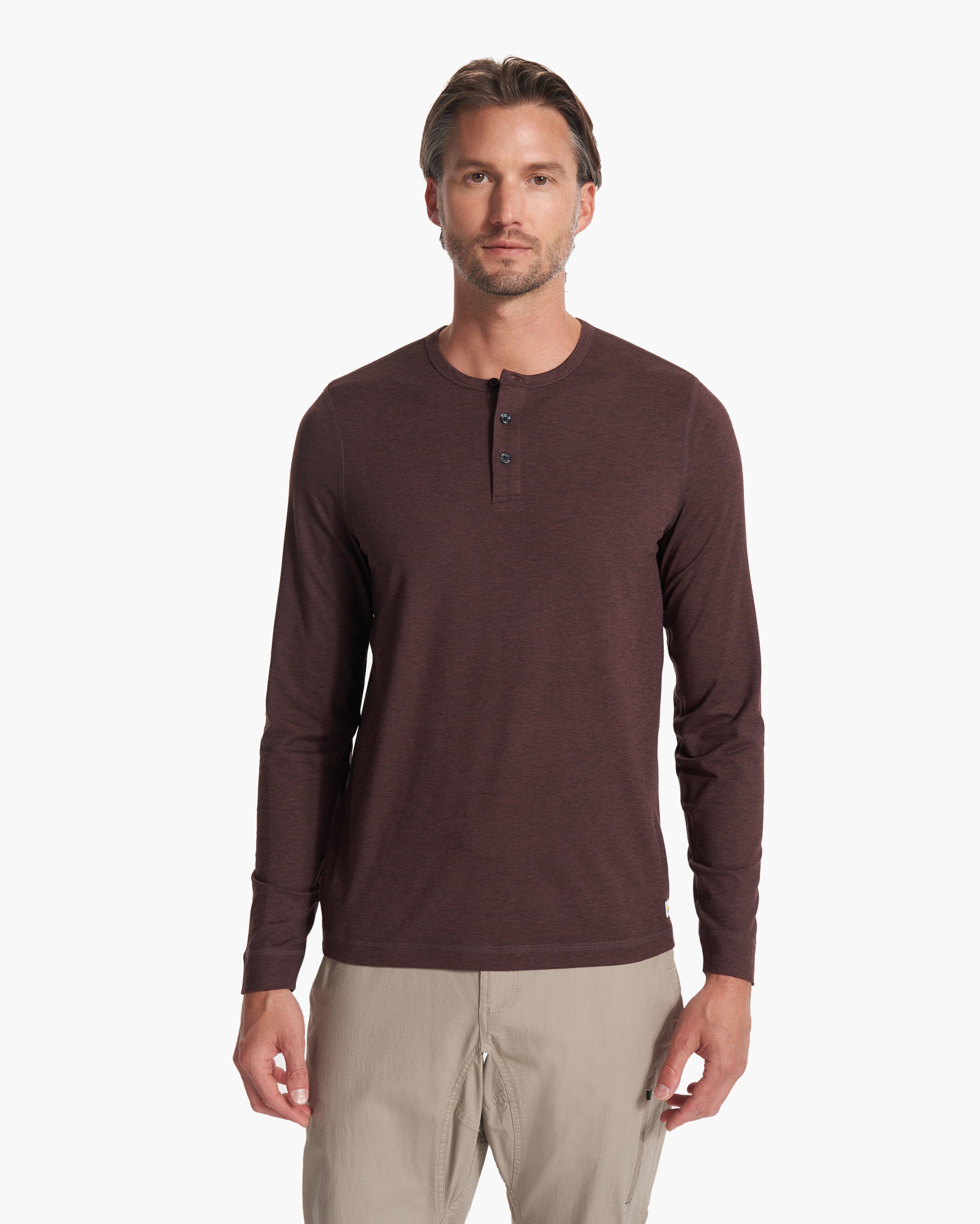 Long-Sleeve Ease Performance Henley | Mahogany Heather