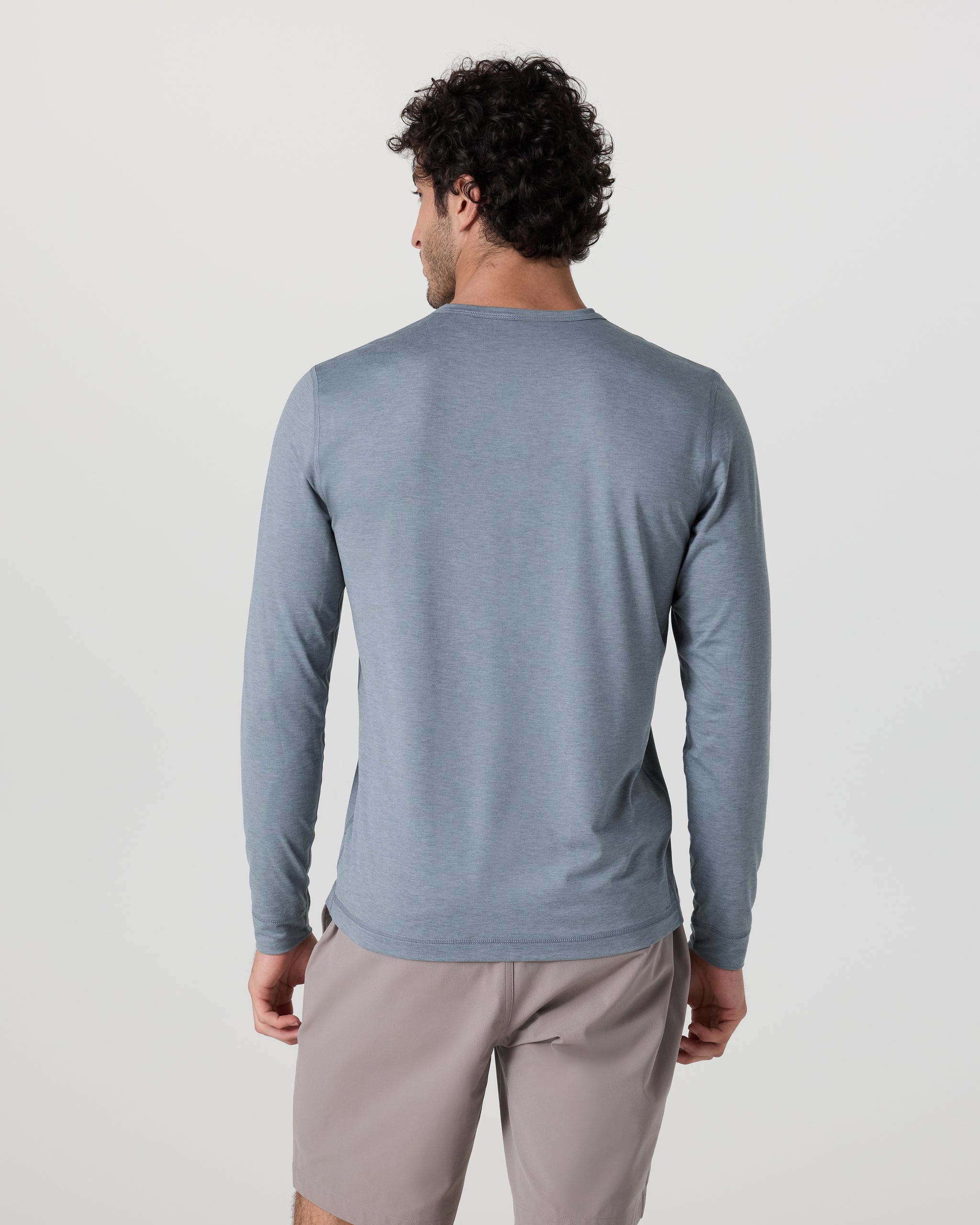 Long Sleeve Ease Performance Henley | Dusty Blue Heather