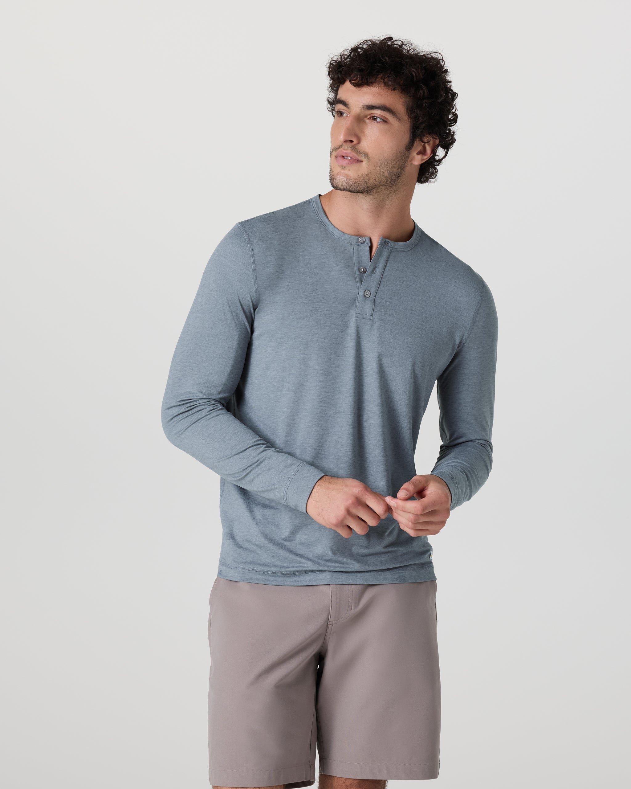 Long Sleeve Ease Performance Henley | Dusty Blue Heather