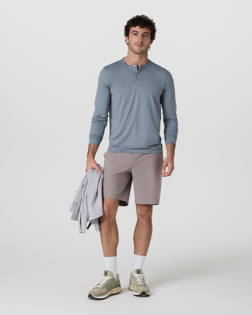 Long Sleeve Ease Performance Henley | Dusty Blue Heather
