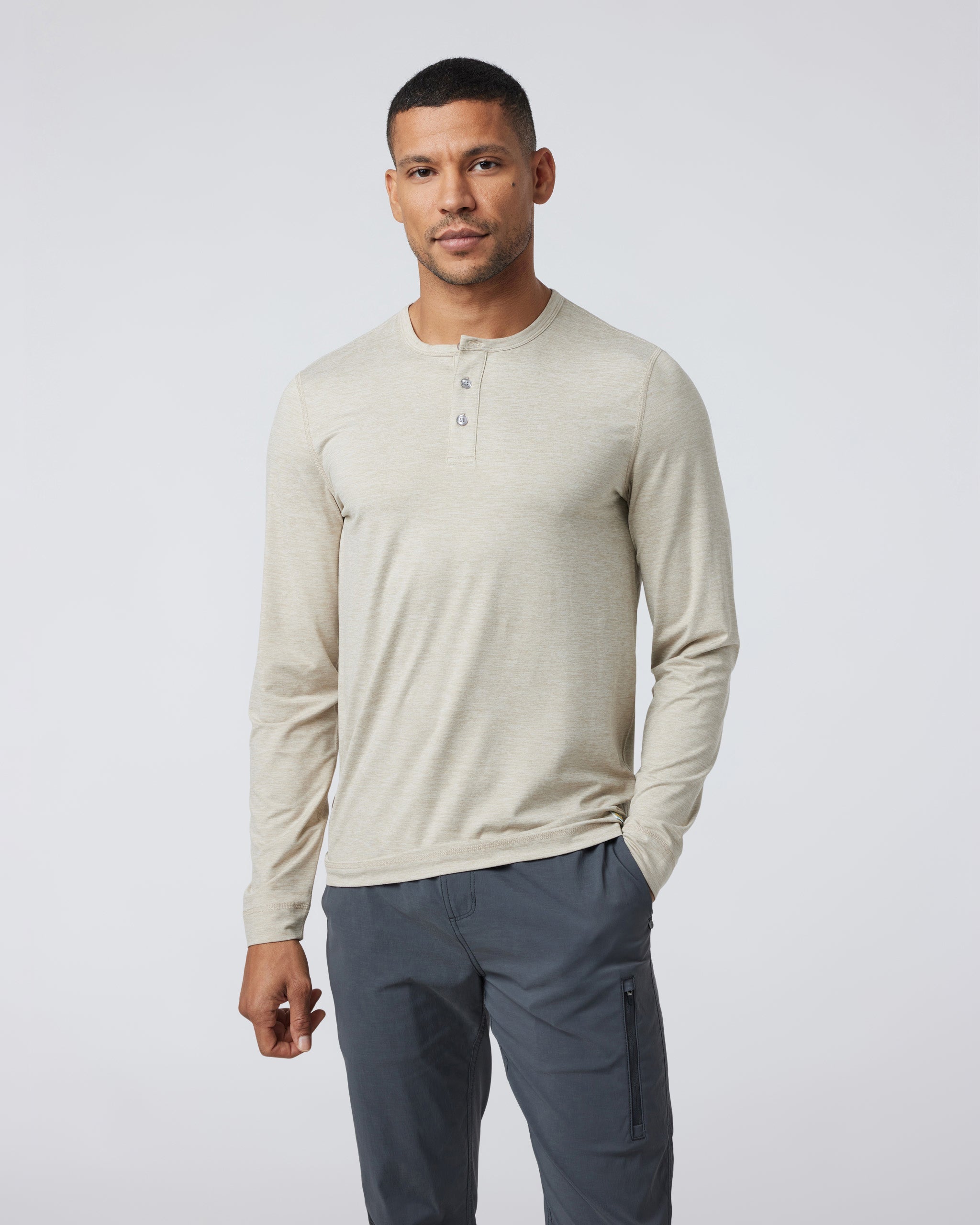 Long Sleeve Ease Performance Henley | Toast Heather