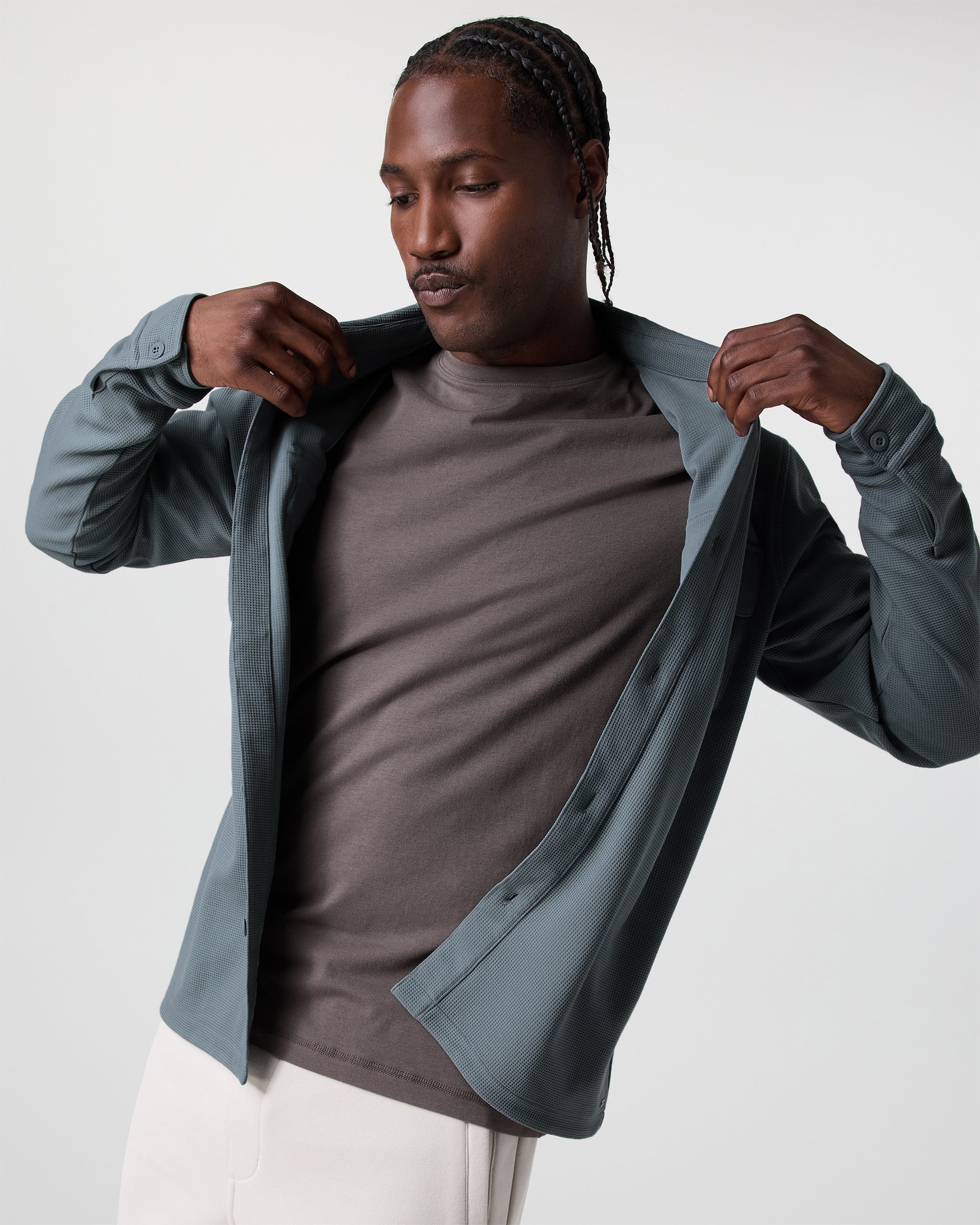 Waffle Shirt Jacket | Dusty Blue