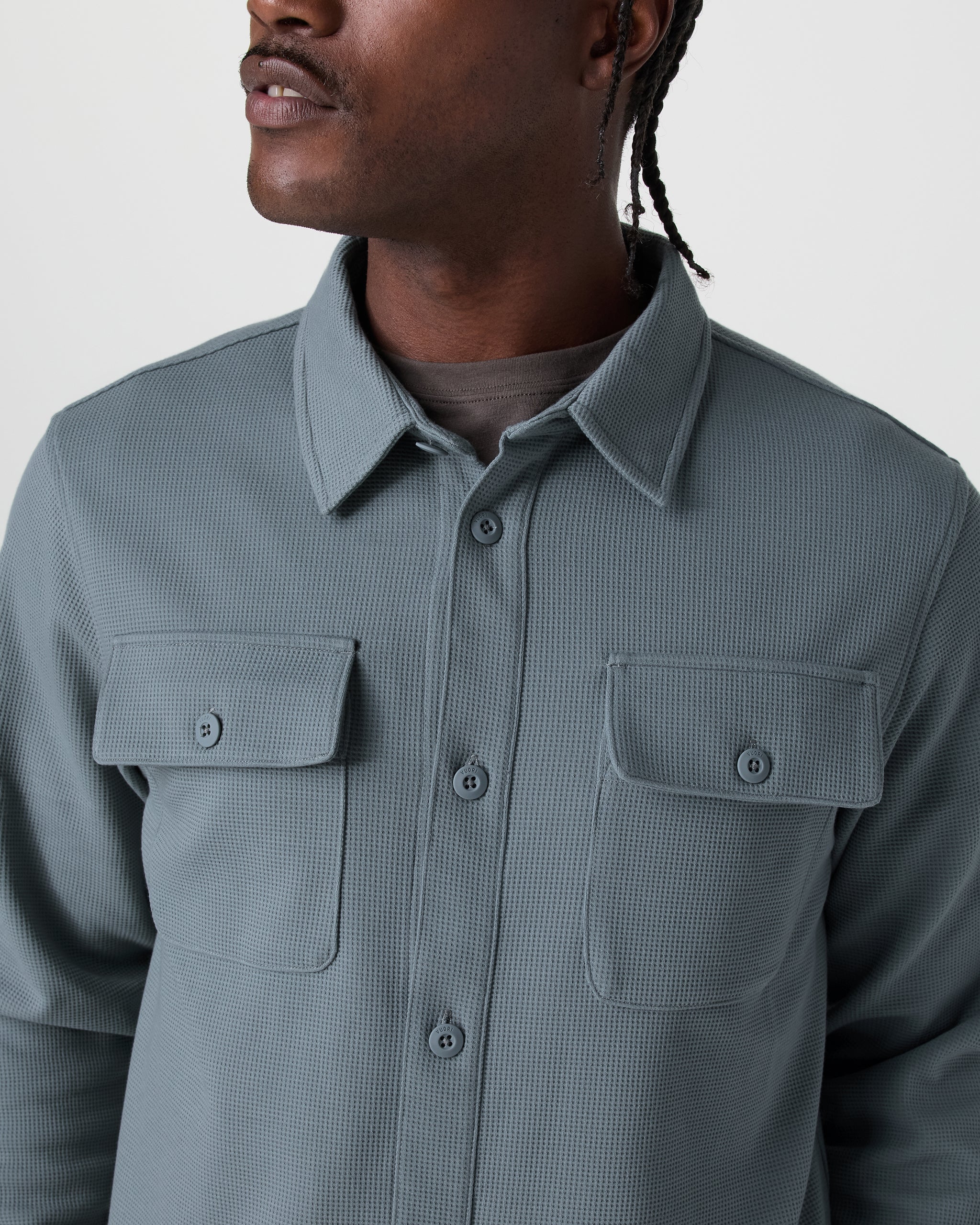Waffle Shirt Jacket | Dusty Blue
