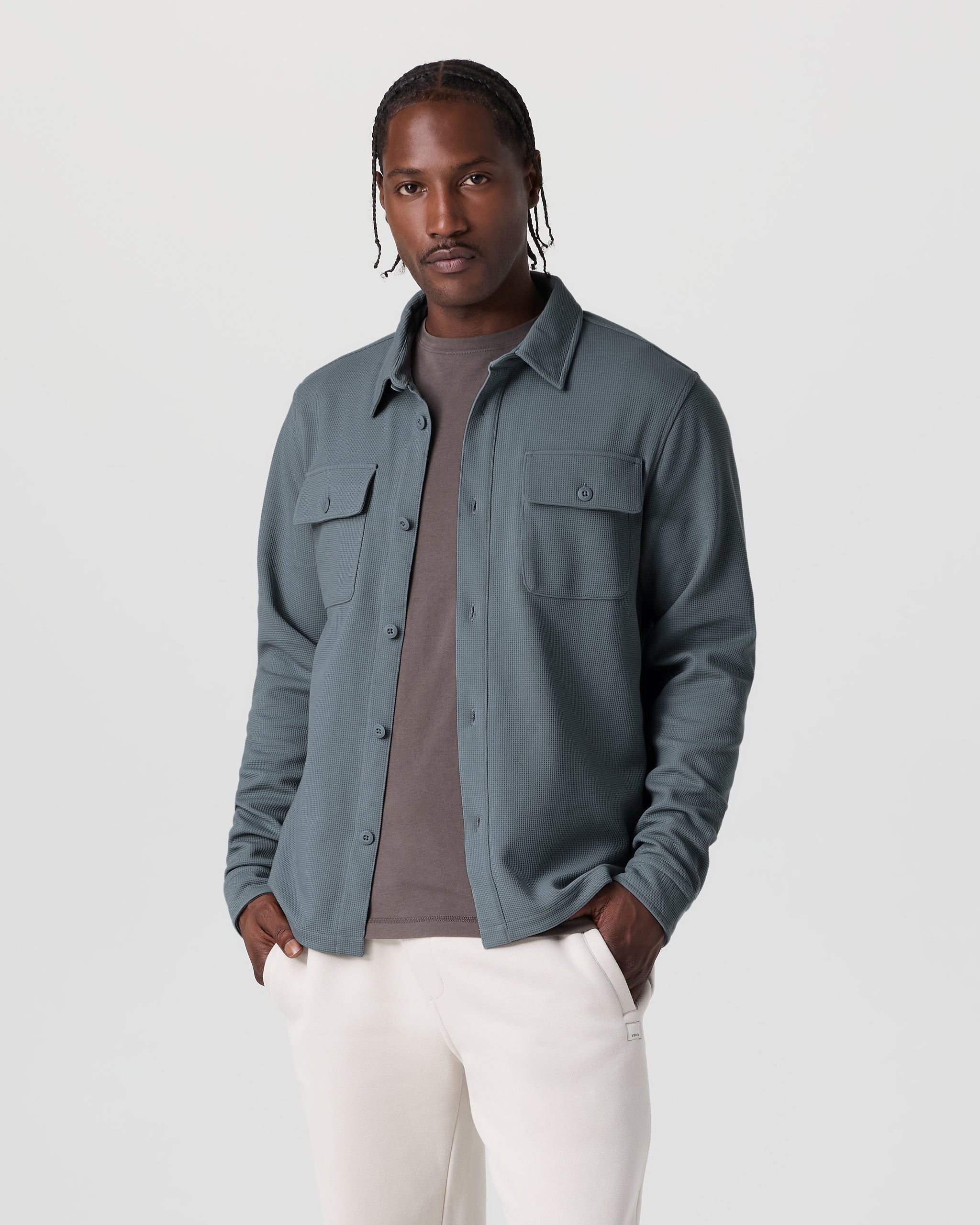 Waffle Shirt Jacket | Dusty Blue