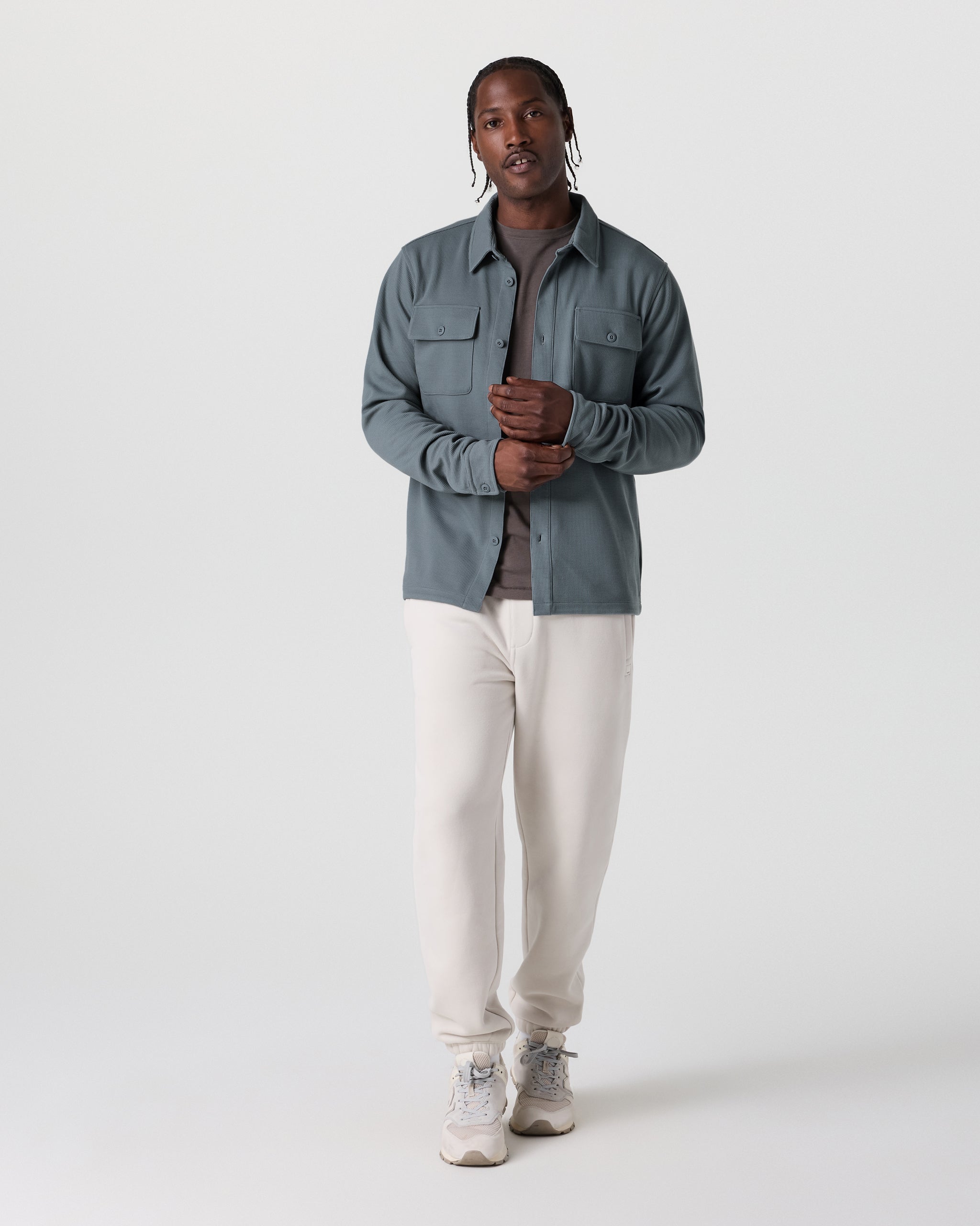 Waffle Shirt Jacket | Dusty Blue