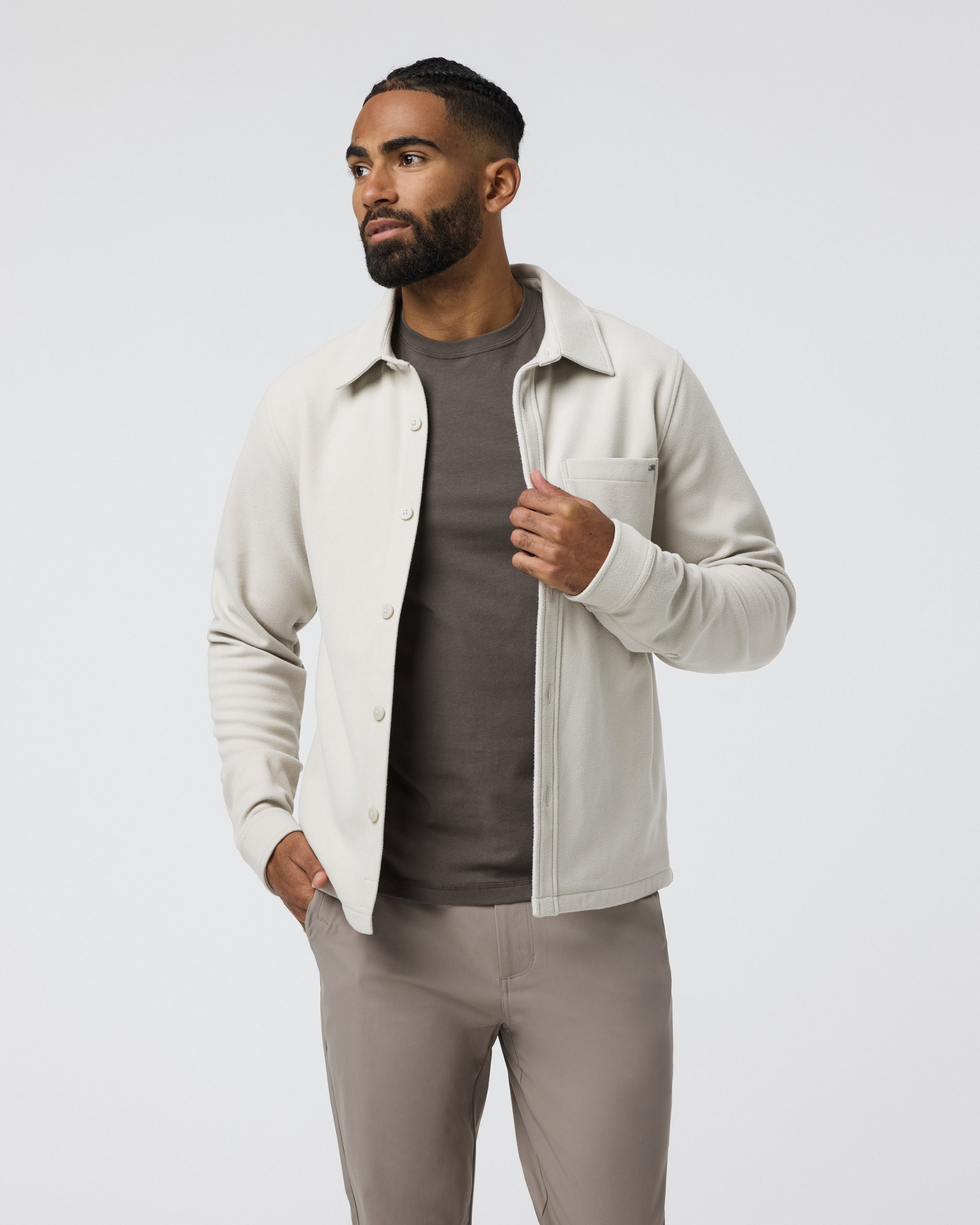 Beldon Shirt Jacket Knit Twill | Oatmeal