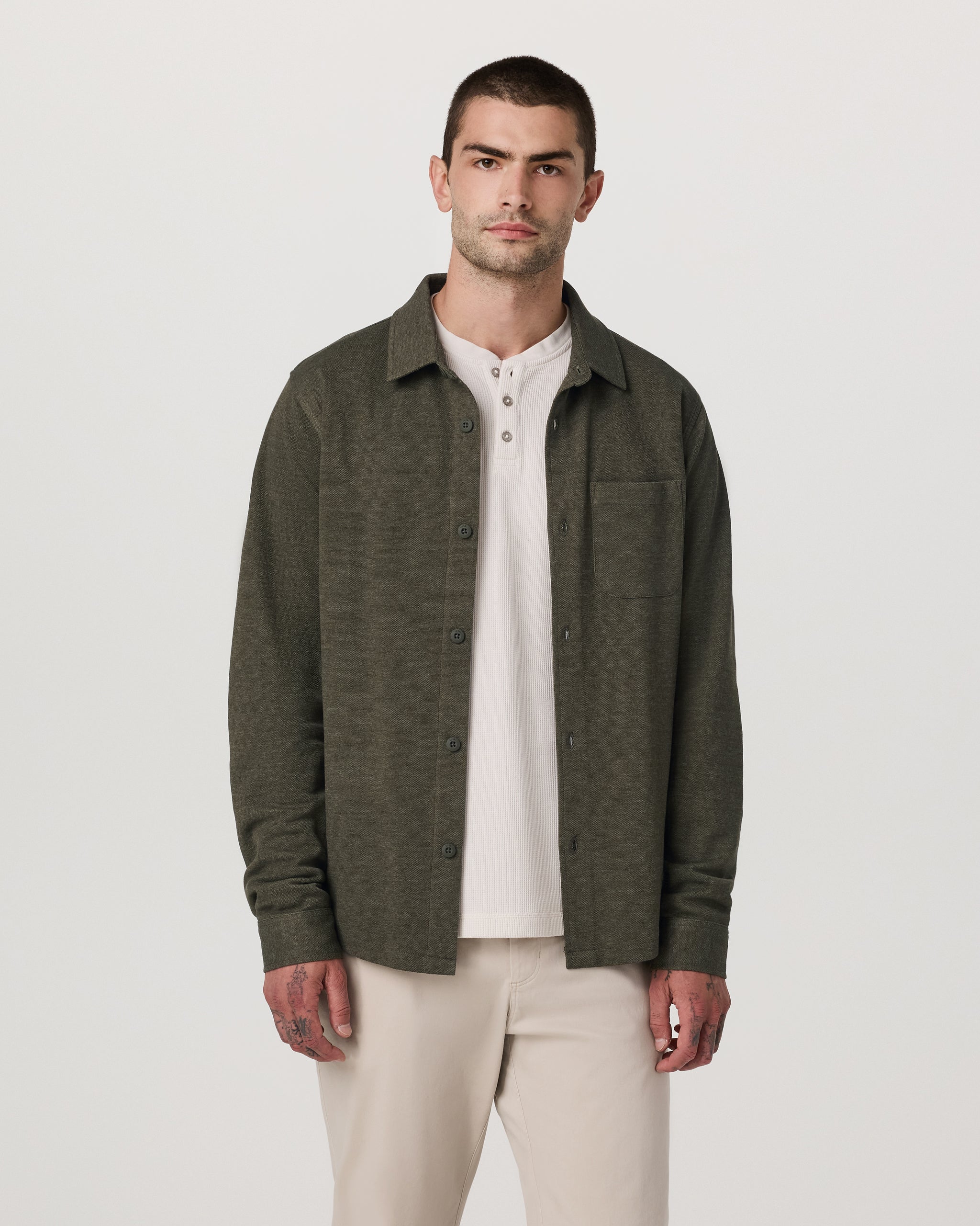 Long Sleeve Jeffreys Button Down Overshirt | Olive Heather