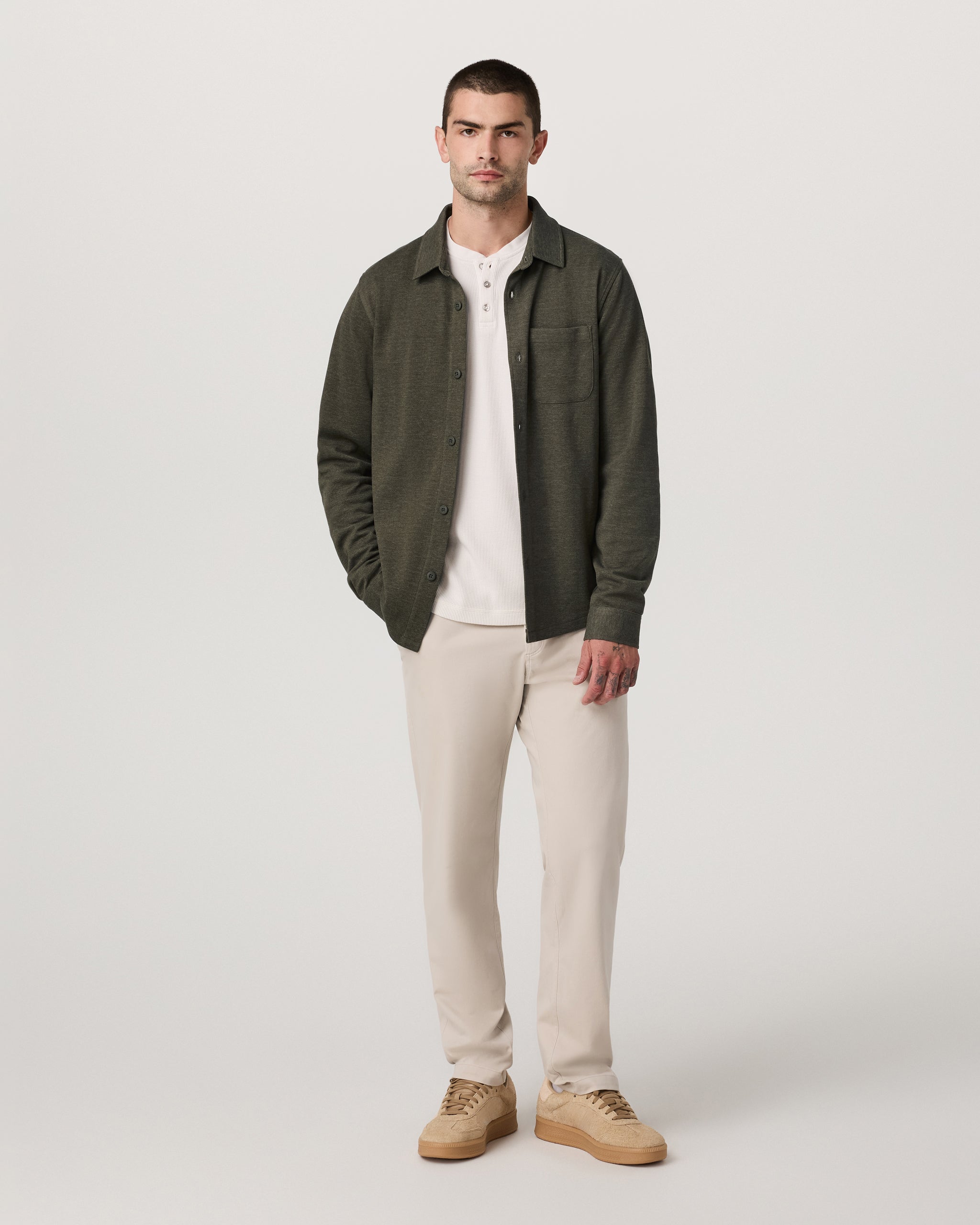 Long Sleeve Jeffreys Button Down Overshirt | Olive Heather