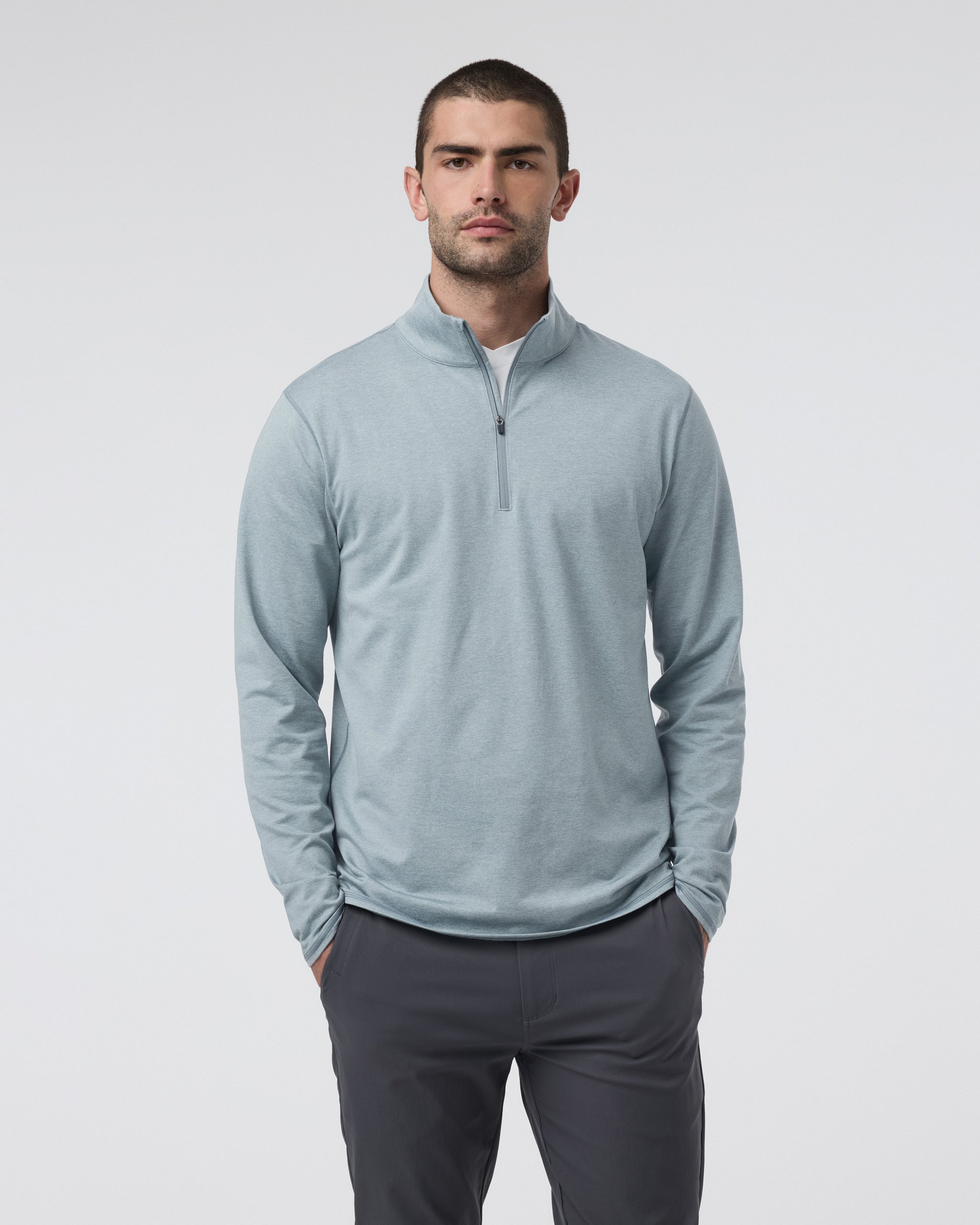 Ponto Half Zip Mock Neck | Dusty Blue Heather
