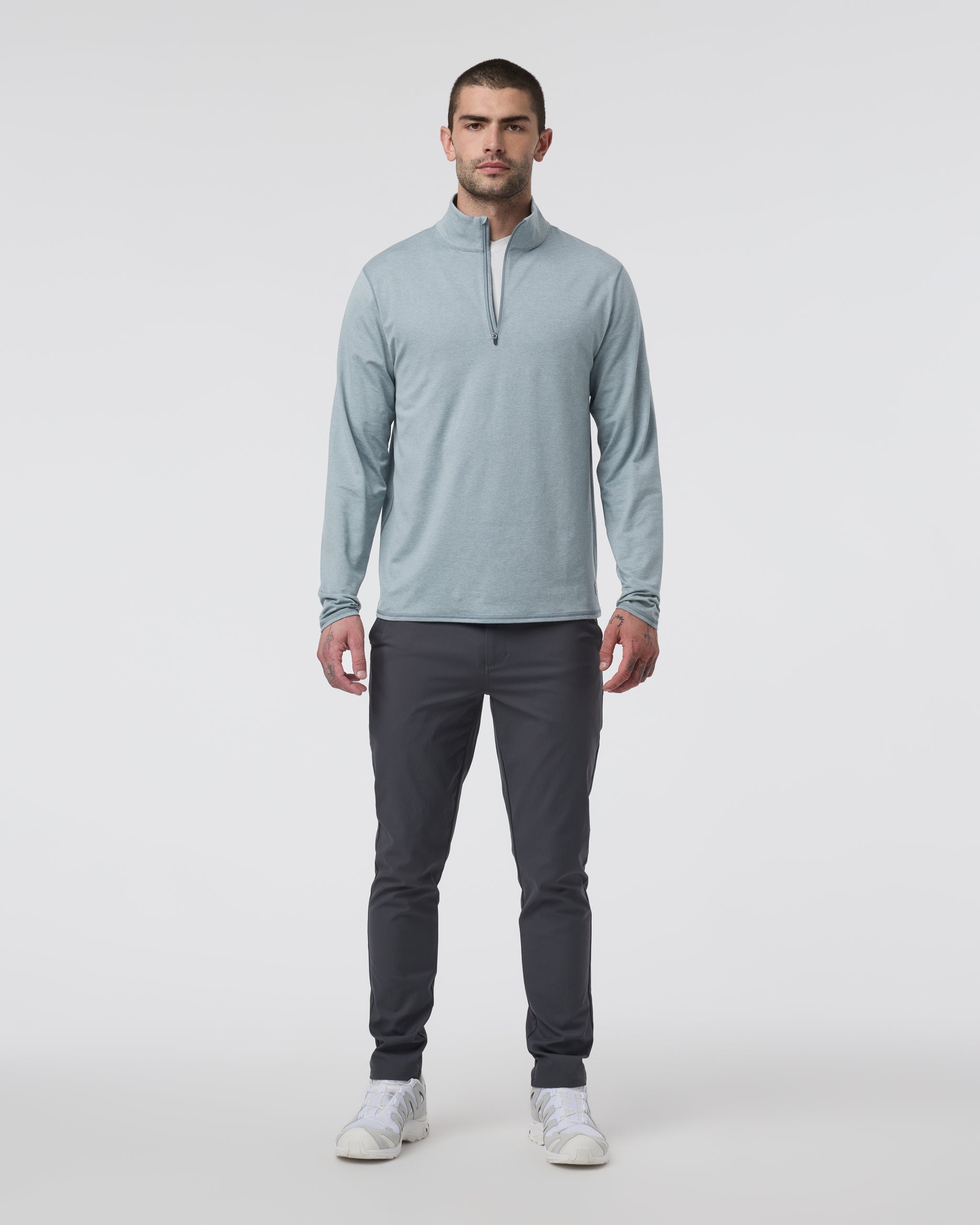 Ponto Half Zip Mock Neck | Dusty Blue Heather