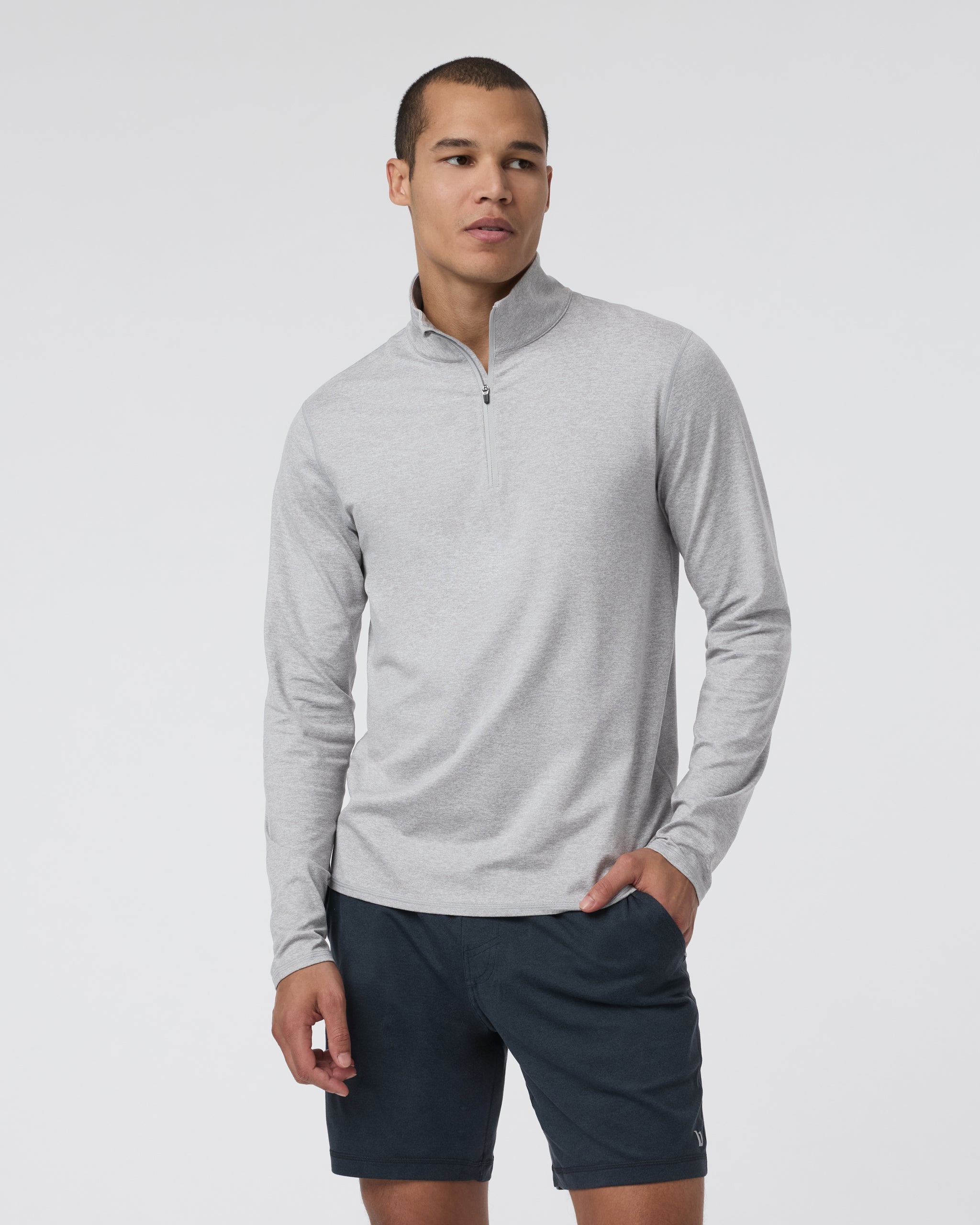 Ponto Half Zip Mock Neck | Light Heather Grey