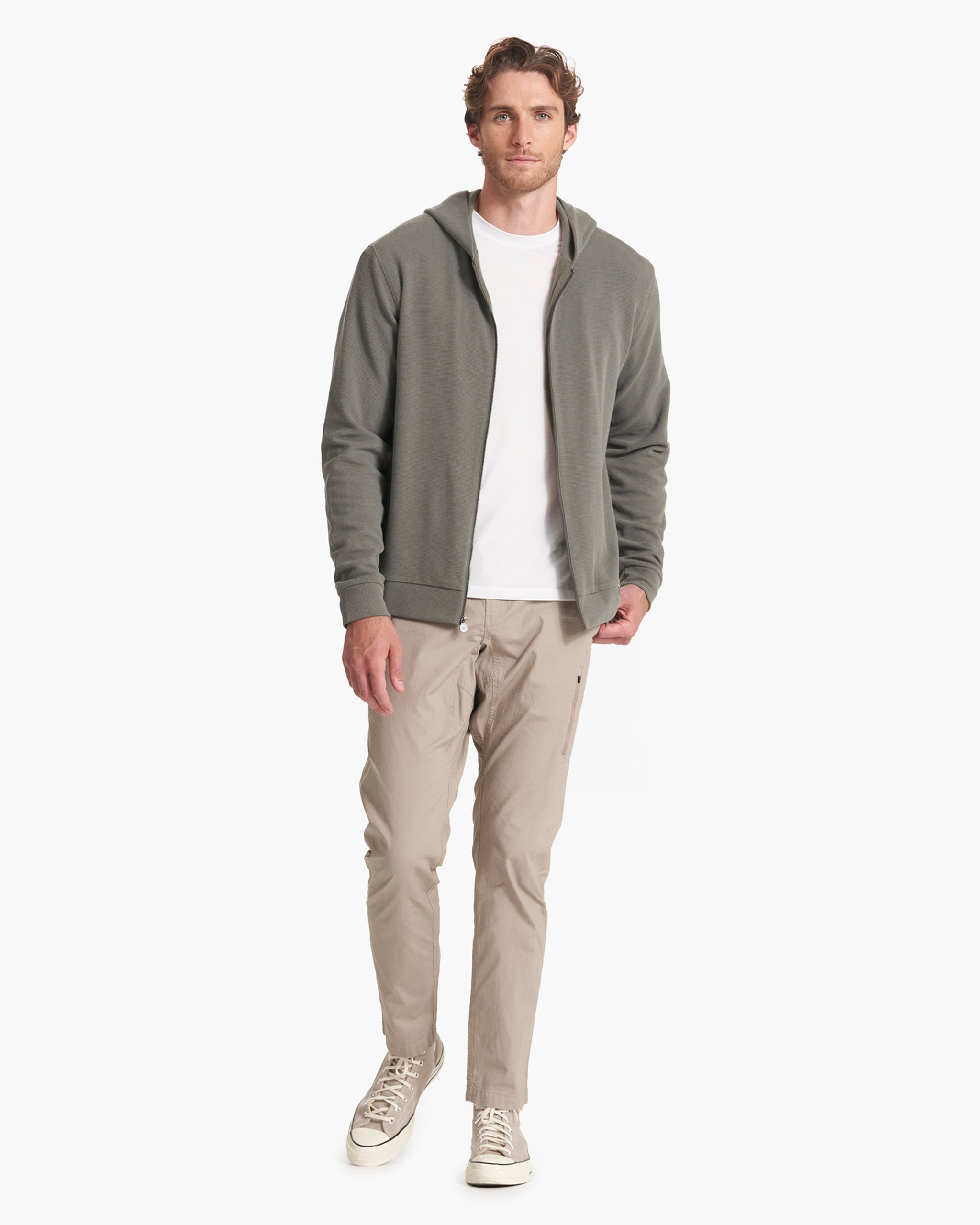 Performance Waffle Zip Hoodie | Dusty Pine