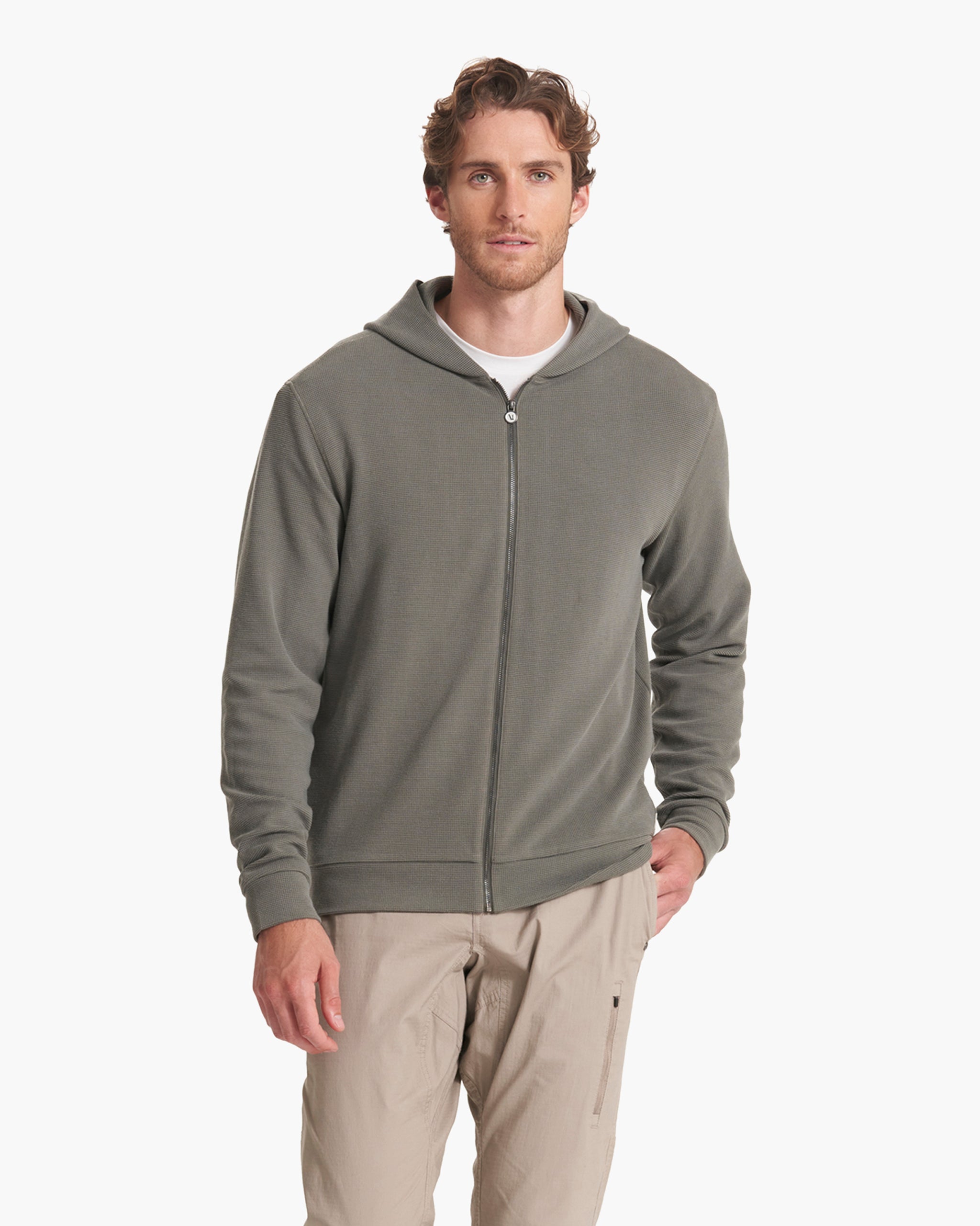 Performance Waffle Zip Hoodie | Dusty Pine
