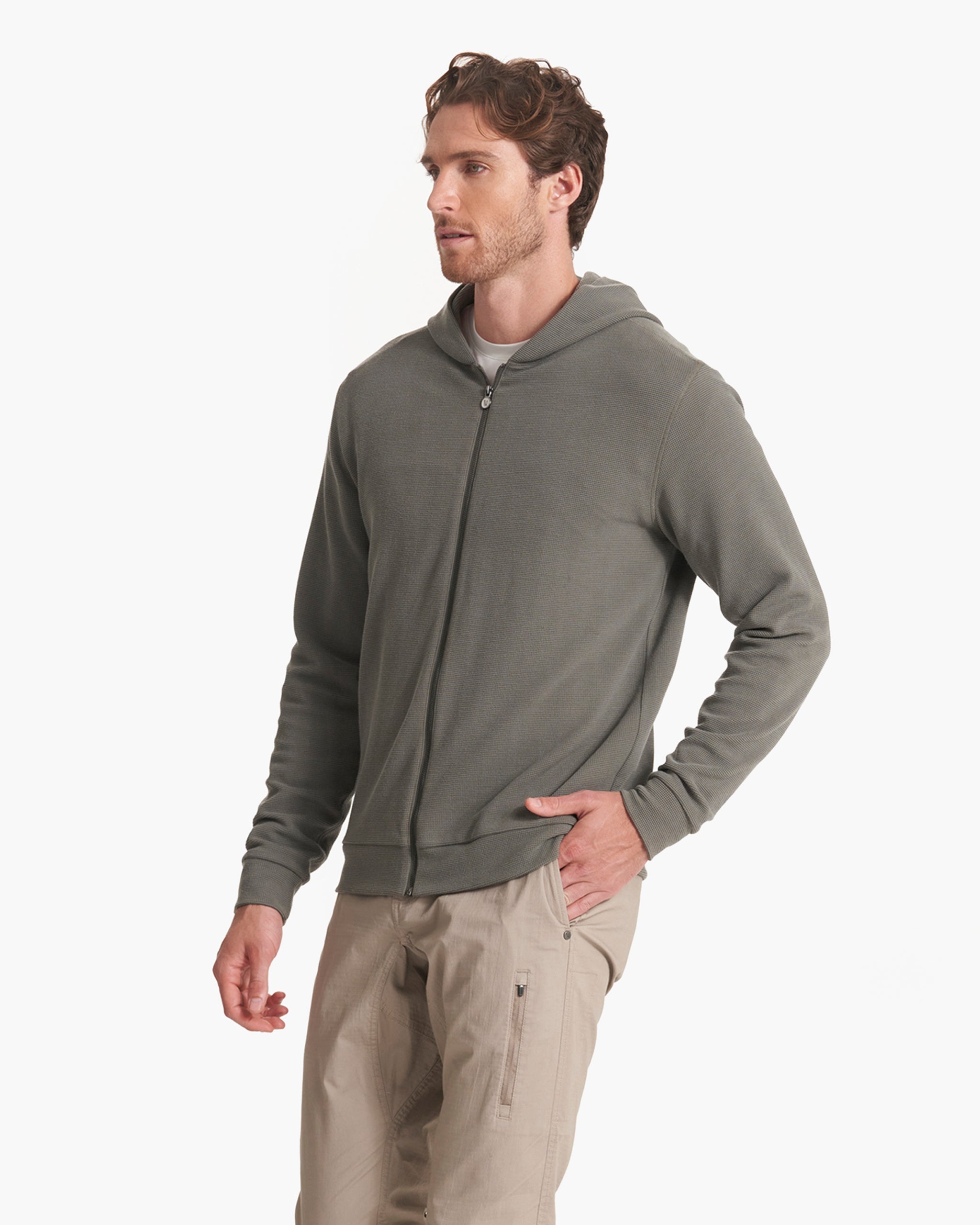 Performance Waffle Zip Hoodie | Dusty Pine